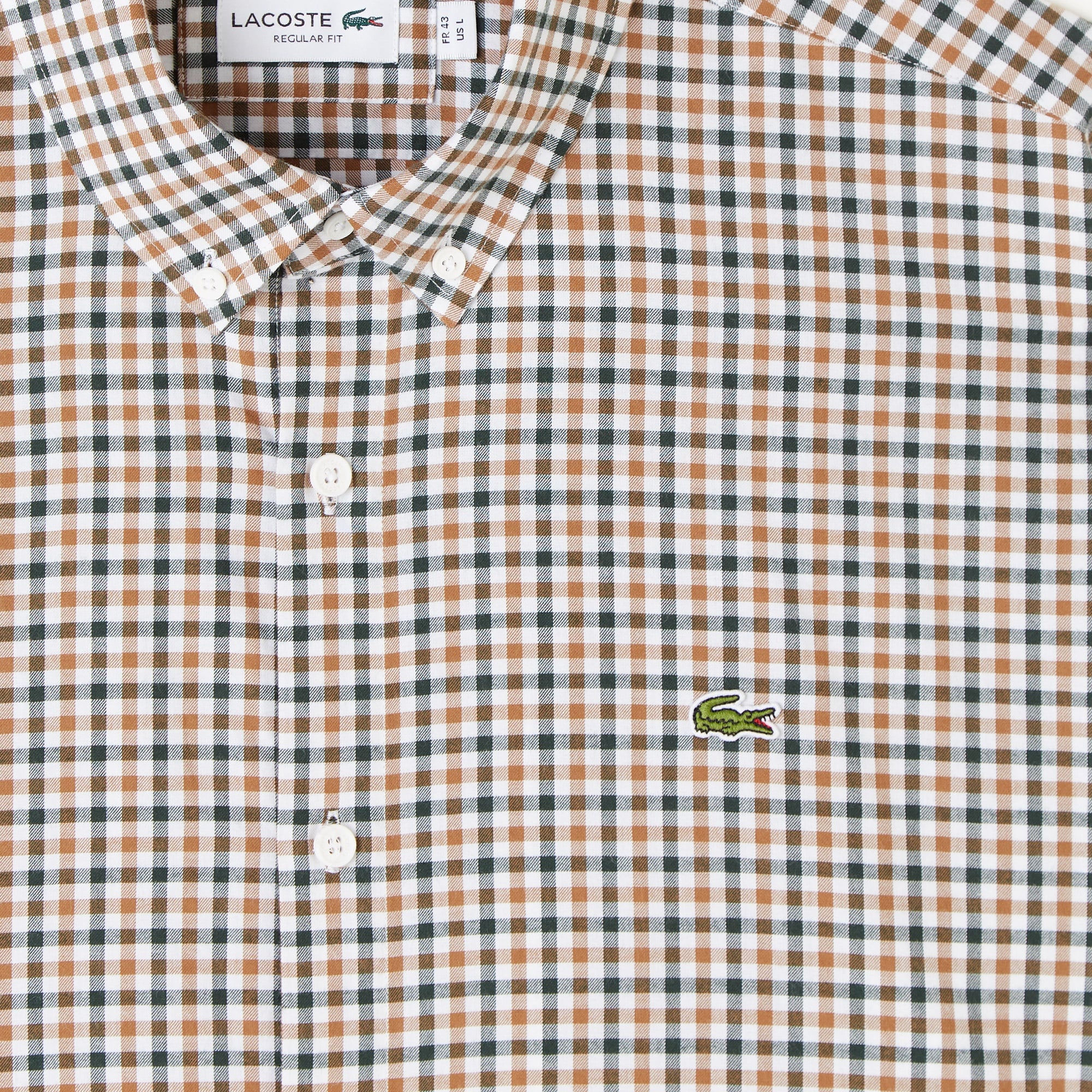 Erkek Regular Fit Düğmeli Yaka Kareli Kahverengi Gömlek