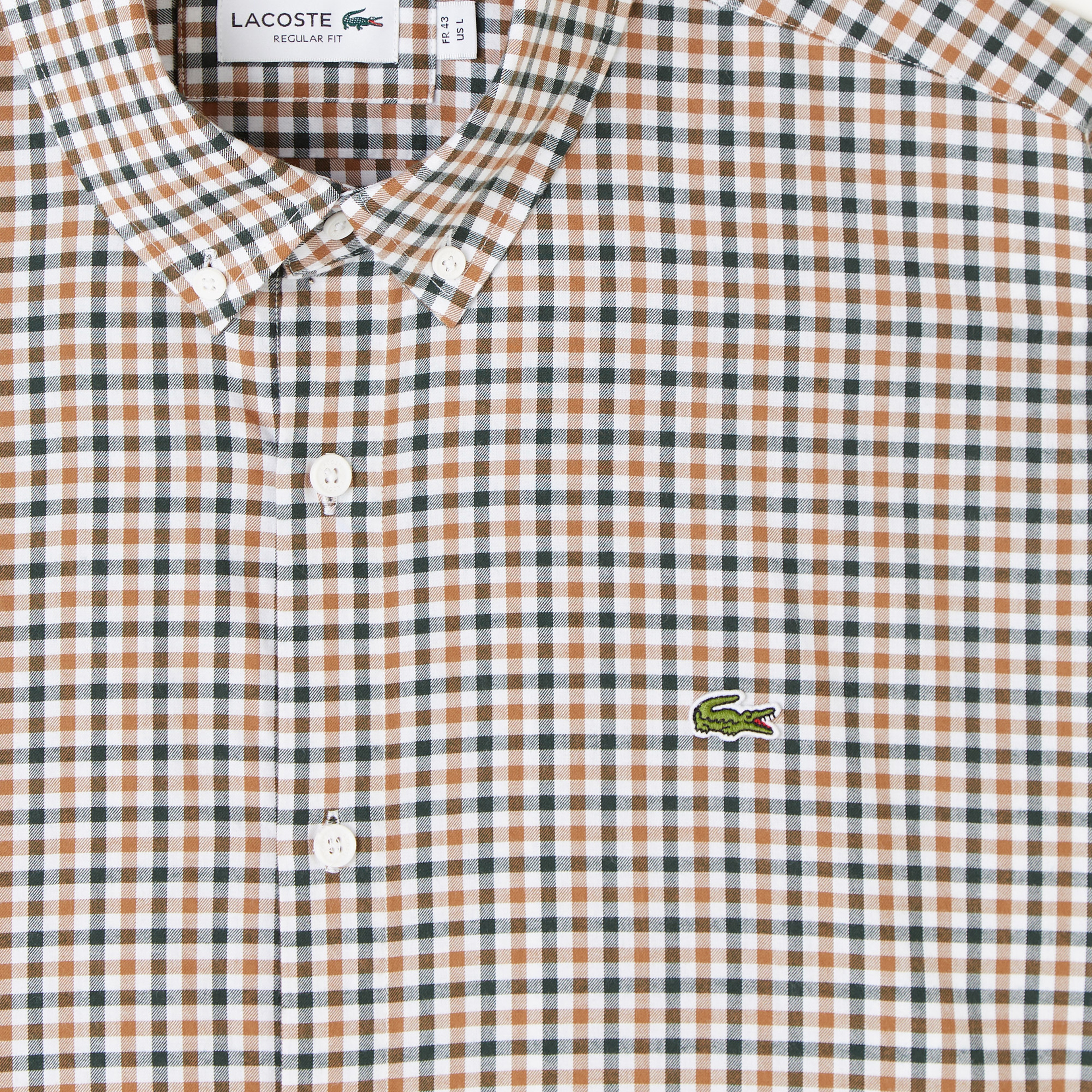 Erkek Regular Fit Düğmeli Yaka Kareli Kahverengi Gömlek