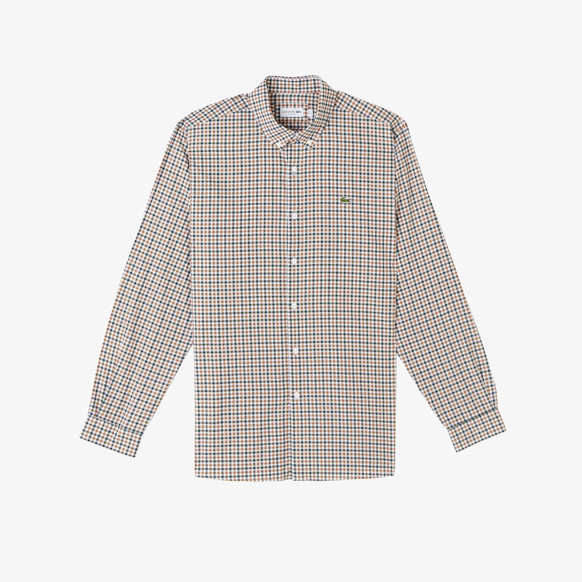 Erkek Regular Fit Düğmeli Yaka Kareli Kahverengi Gömlek