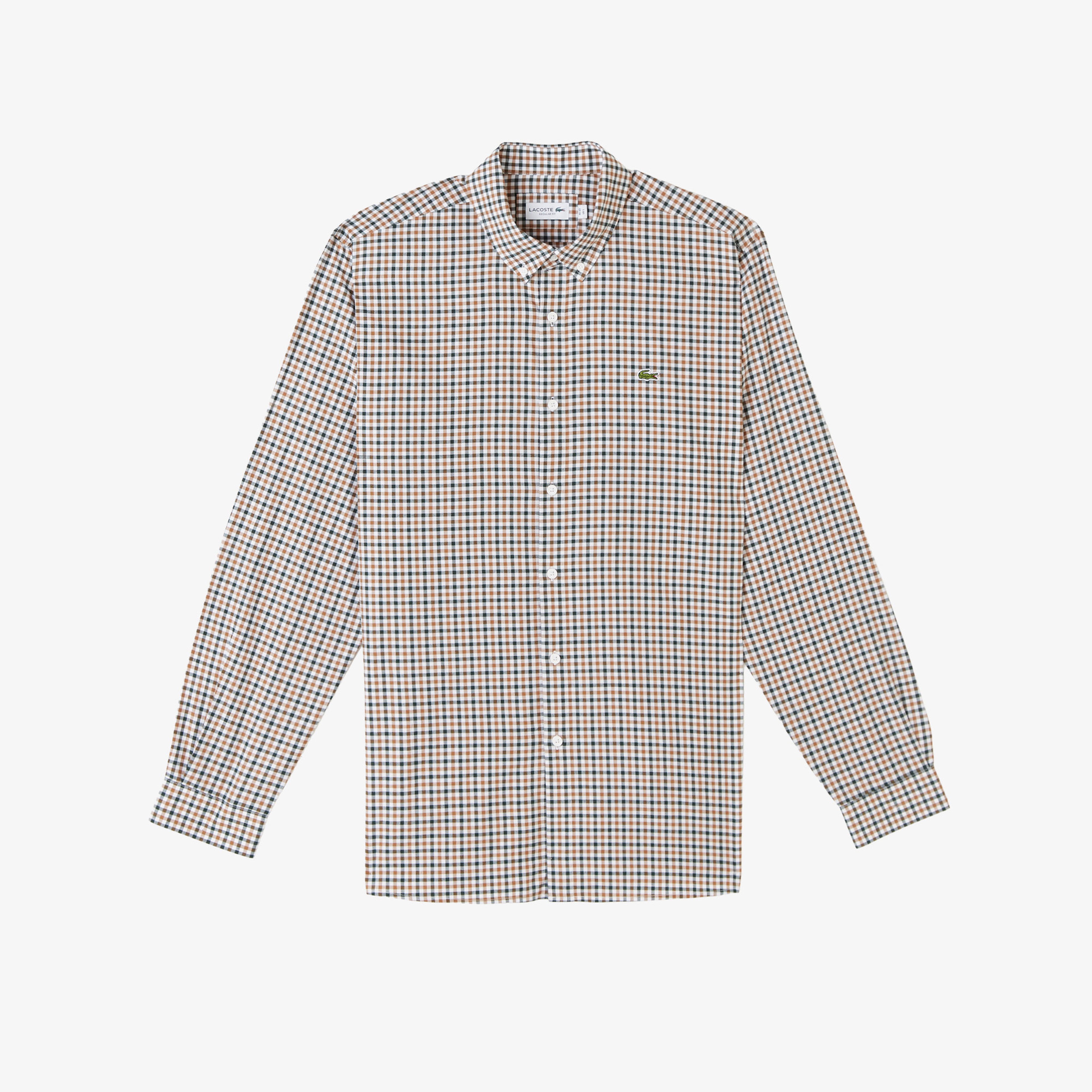 Erkek Regular Fit Düğmeli Yaka Kareli Kahverengi Gömlek