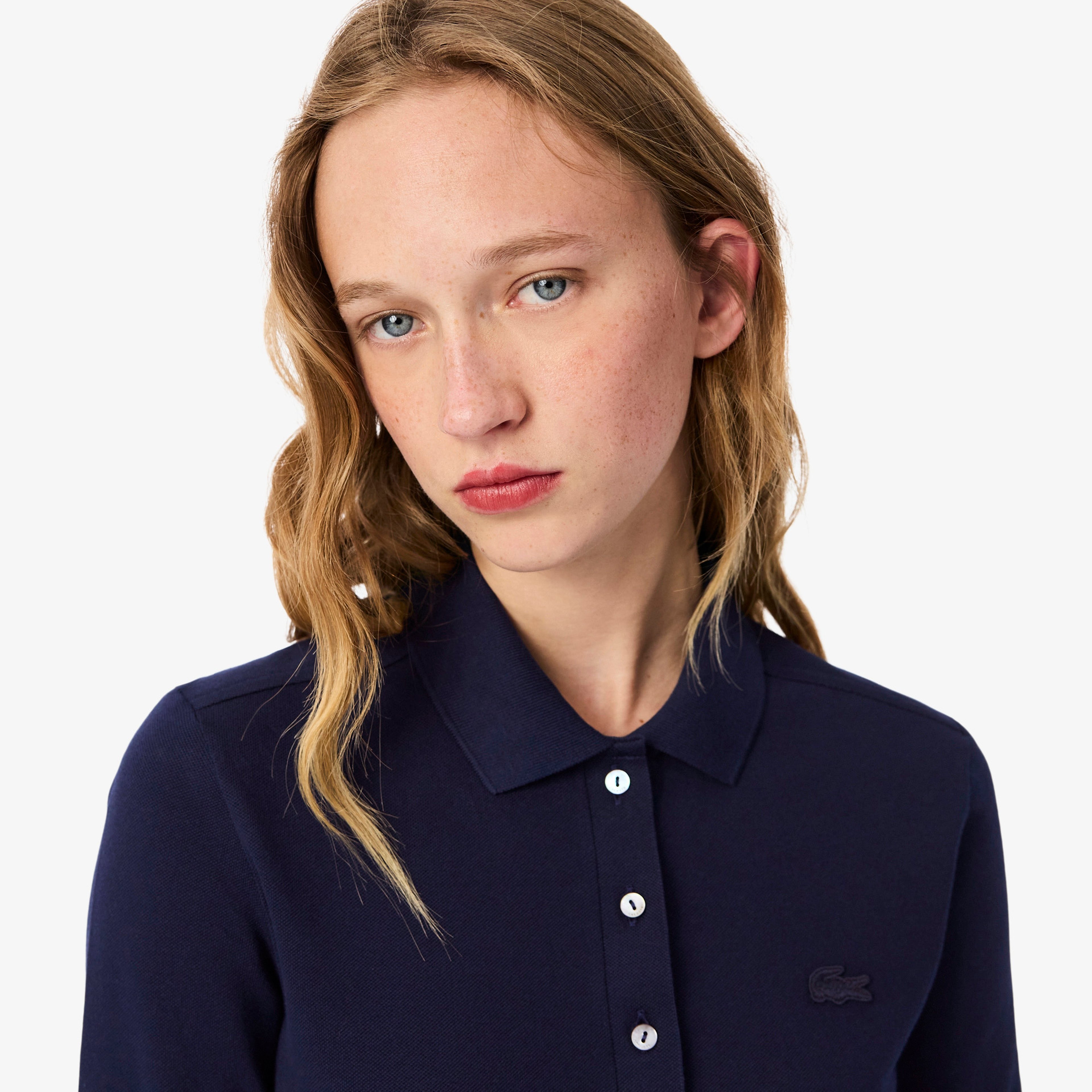 Kadın Slim Fit Uzun Kollu Lacivert Polo