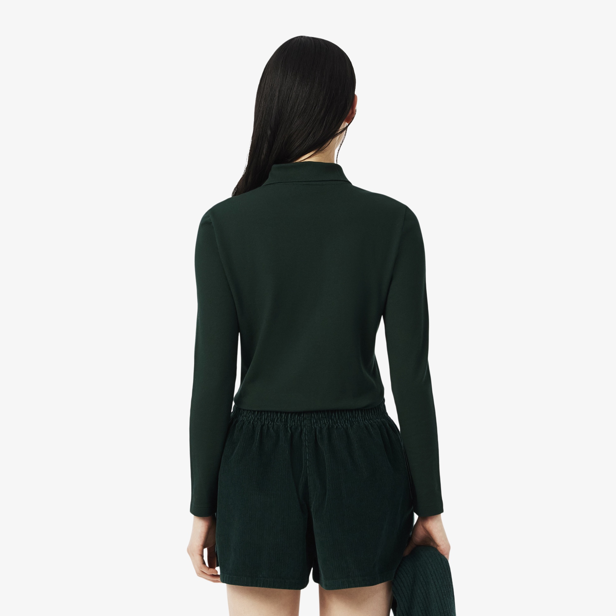 Kadın Slim Fit Uzun Kollu Koyu Yeşil Polo