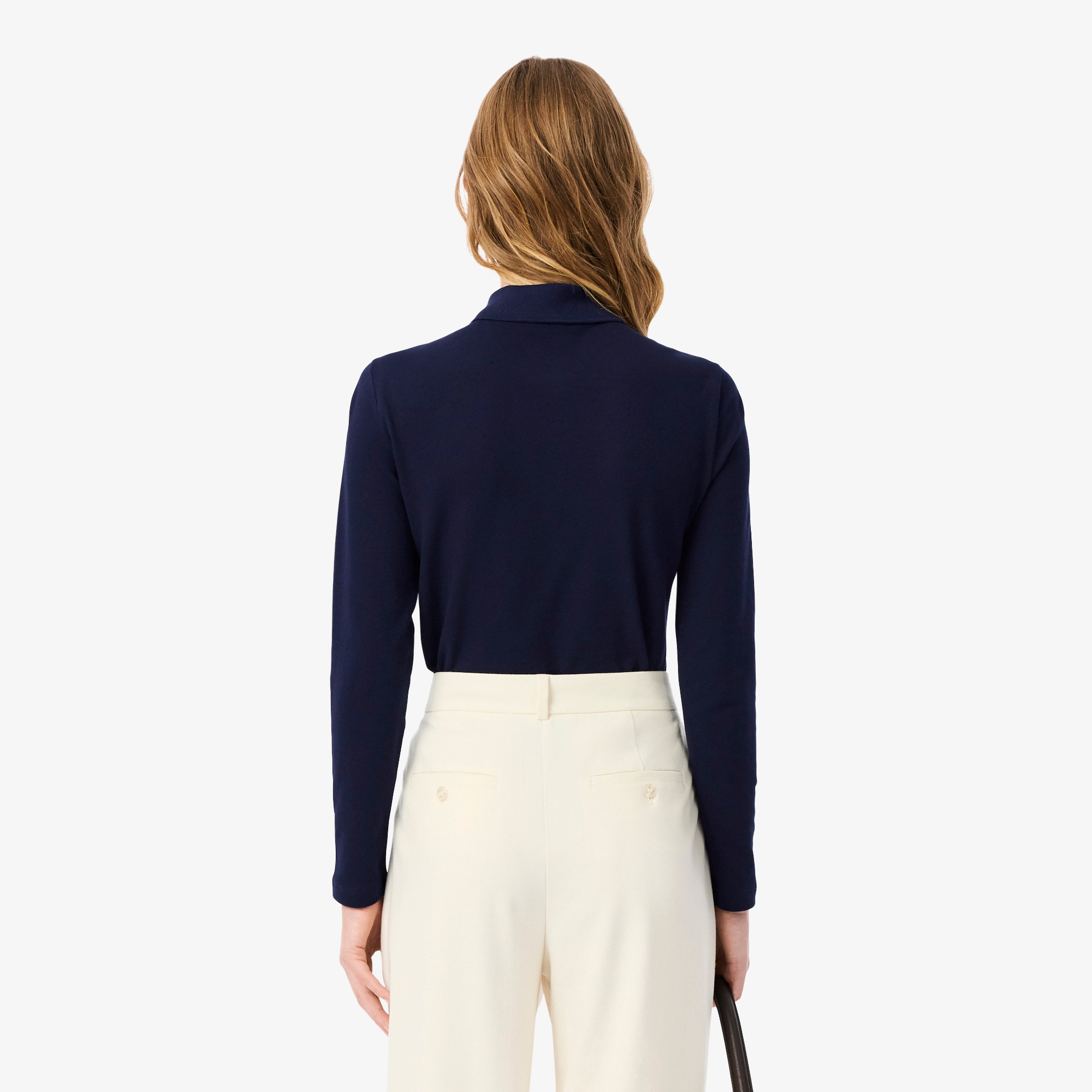 Kadın Slim Fit Uzun Kollu Lacivert Polo