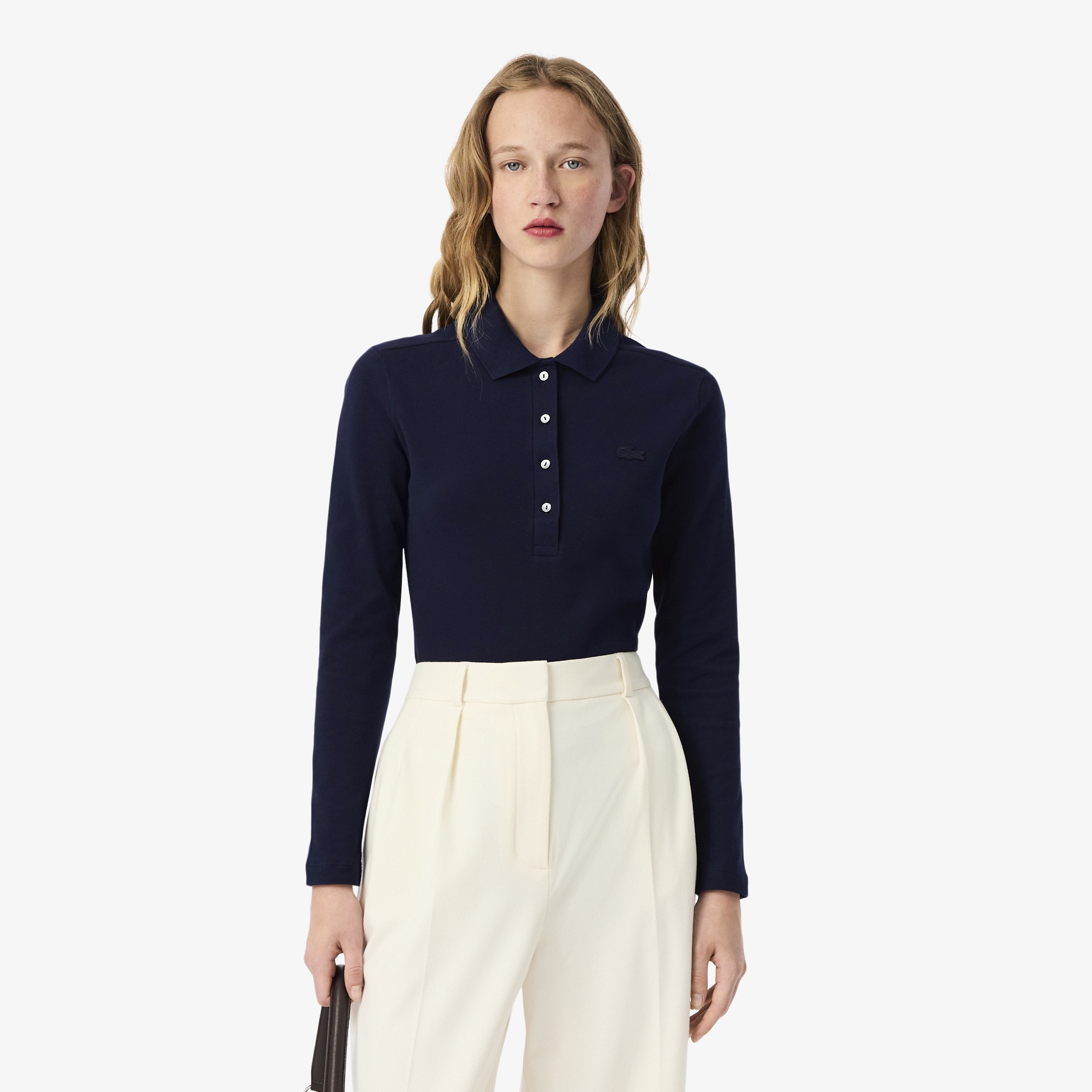 Kadın Slim Fit Uzun Kollu Lacivert Polo