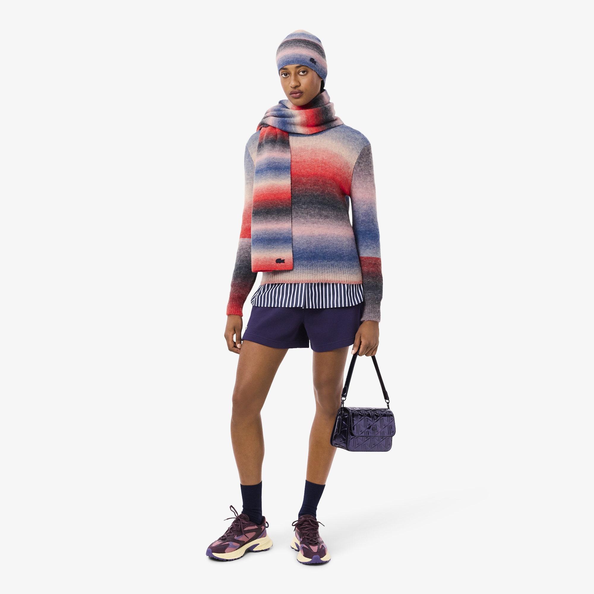 Kadın Regular Fit Bisiklet Yaka Desenli Renkli Kazak