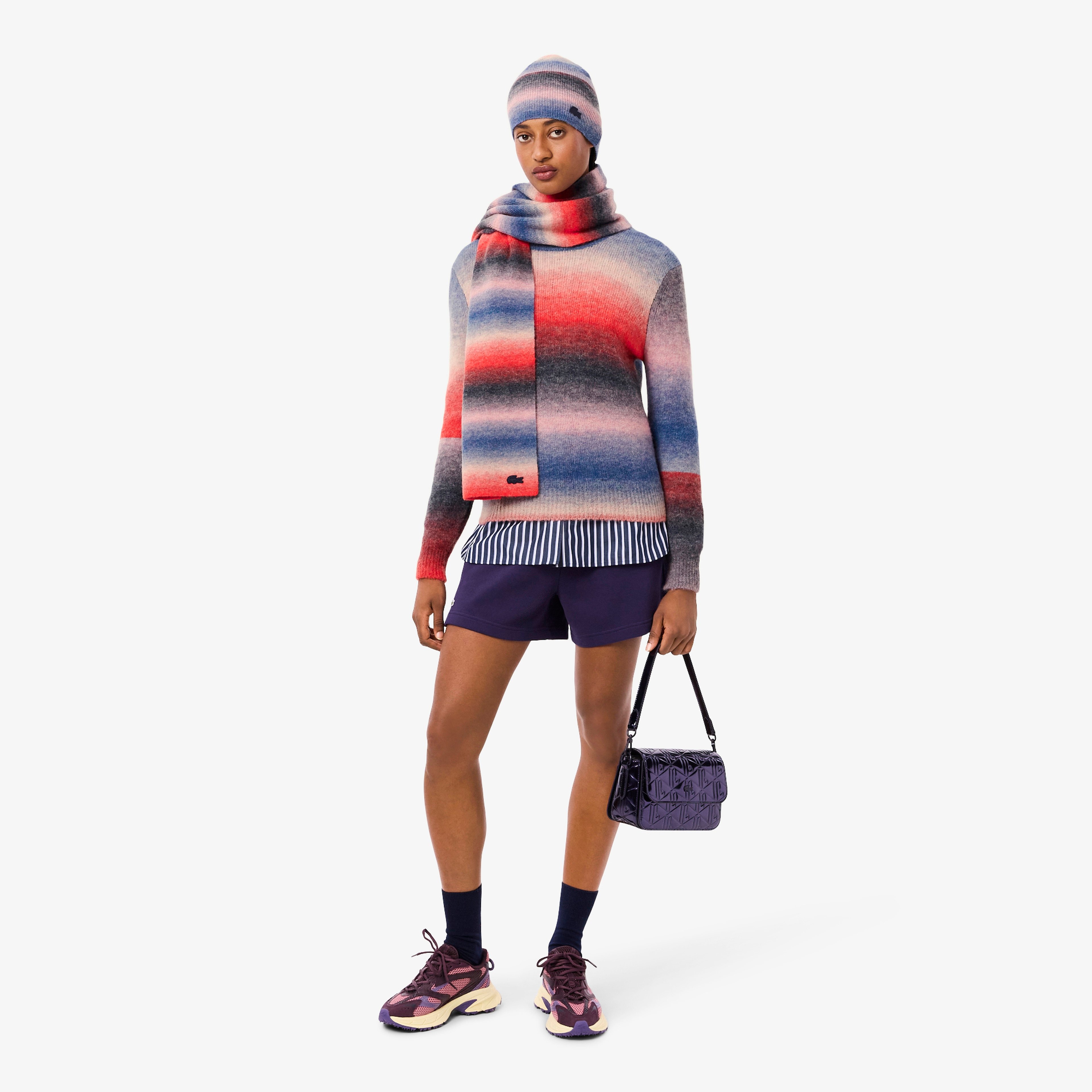 Kadın Regular Fit Bisiklet Yaka Desenli Renkli Kazak