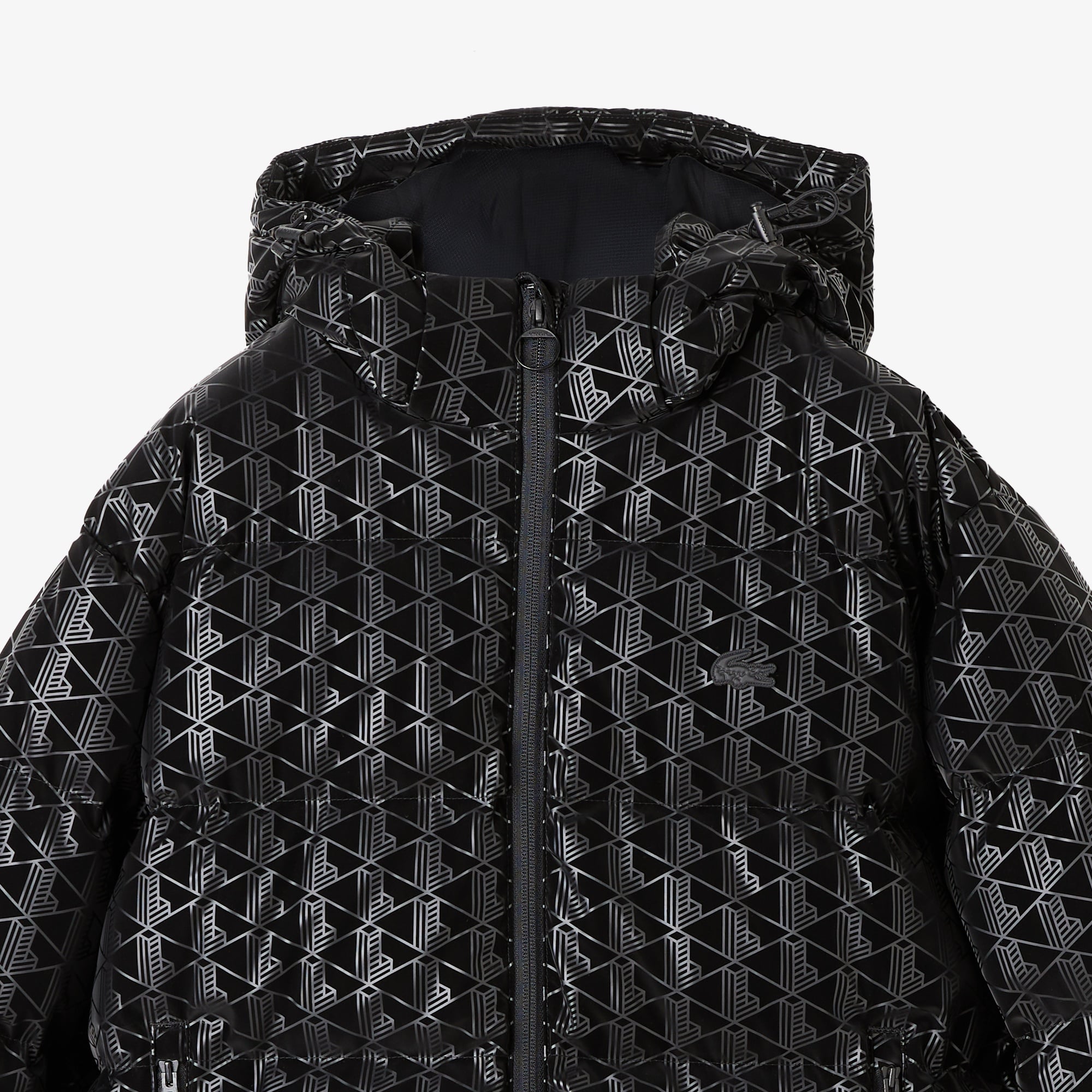 Kadın Kapüşonlu Monogram Siyah Mont