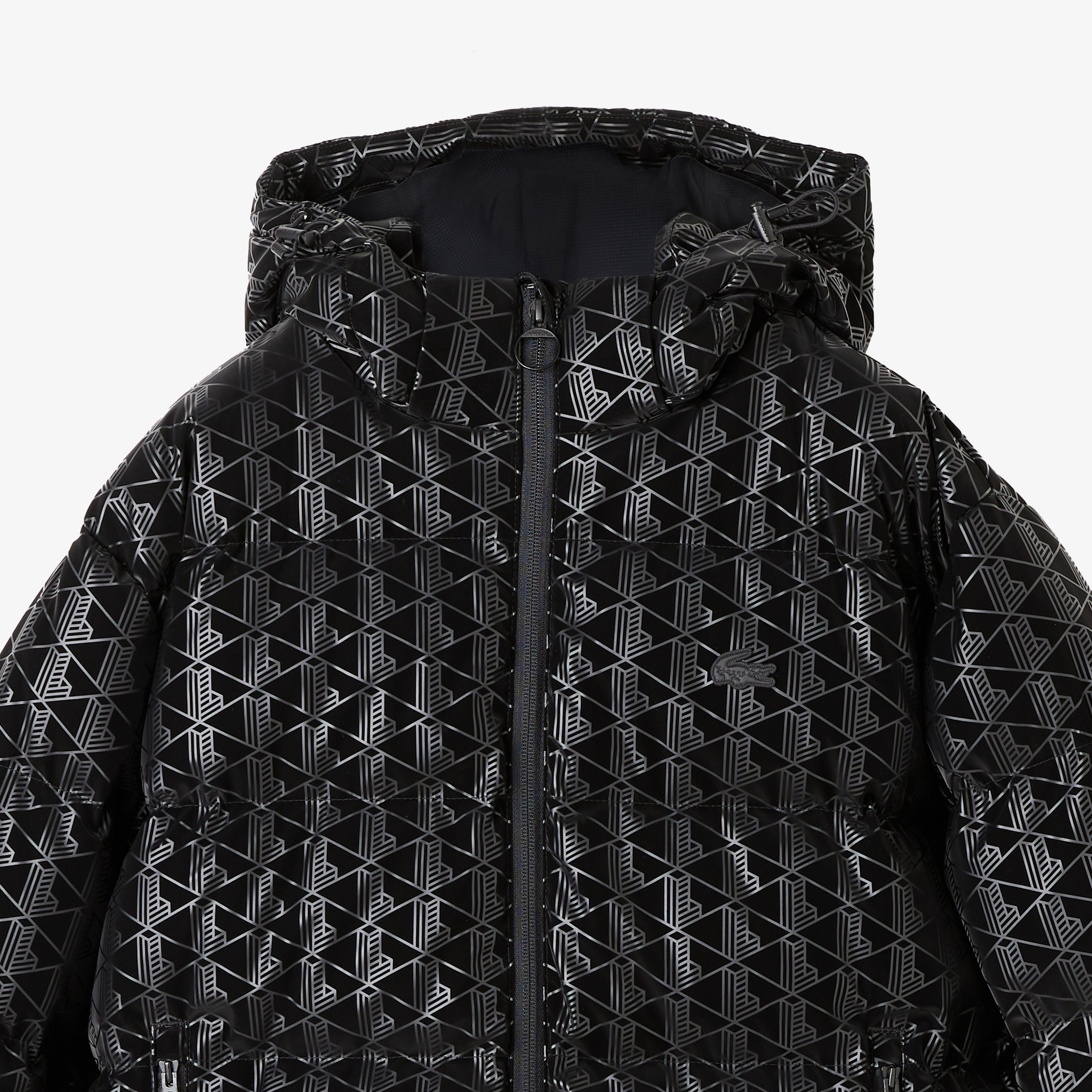 Kadın Kapüşonlu Monogram Siyah Mont