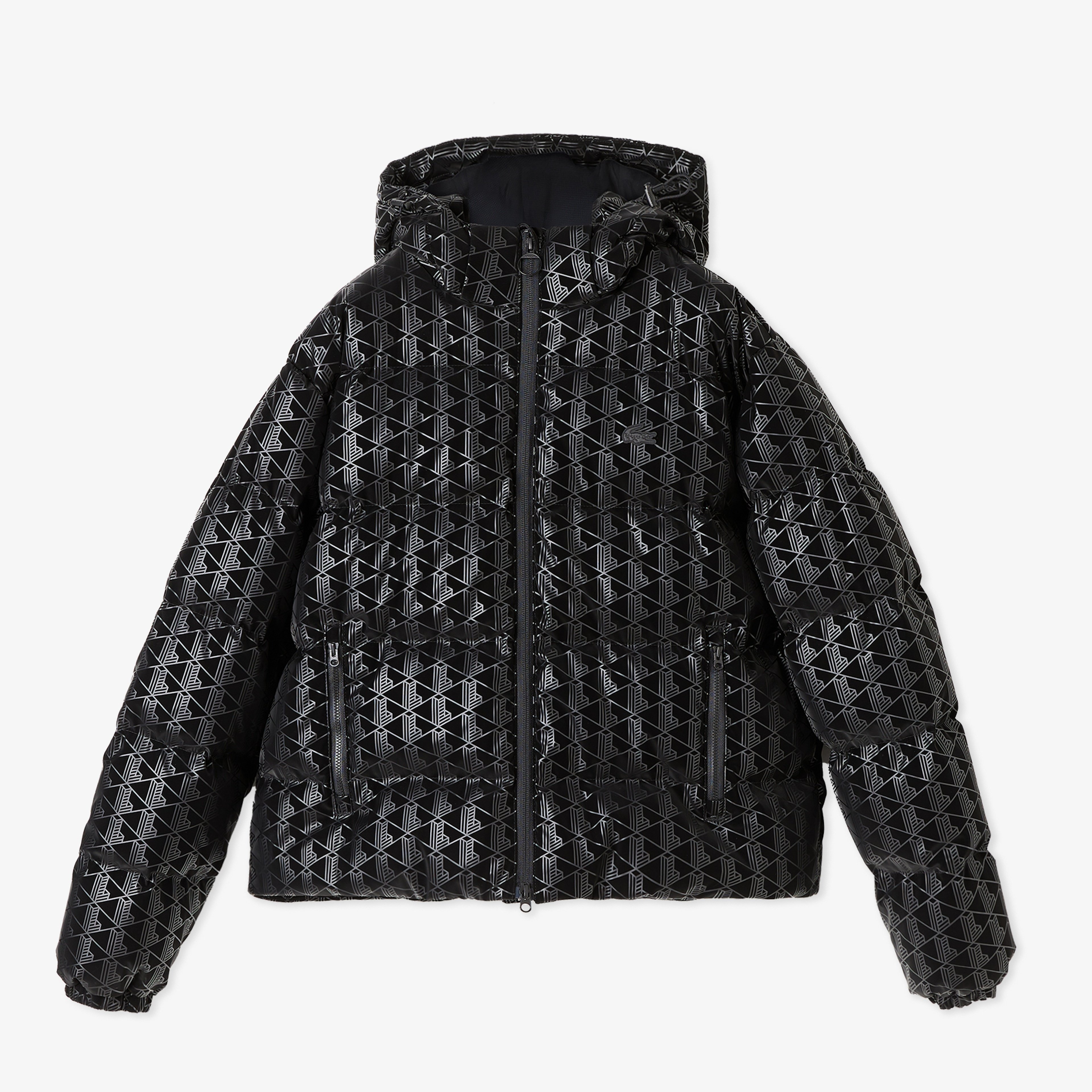 Kadın Kapüşonlu Monogram Siyah Mont