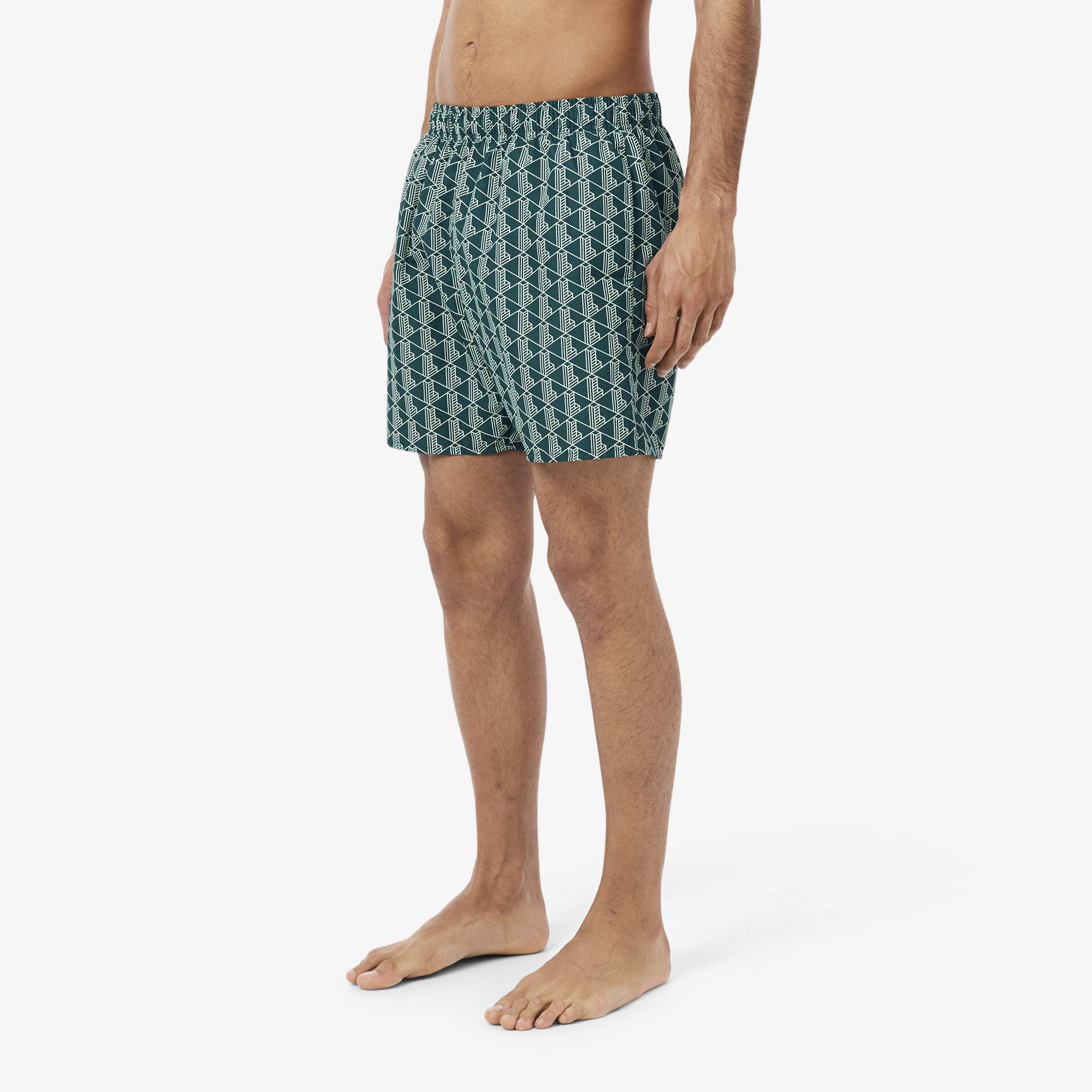 Mid Length Monogram Print Swim Trunks