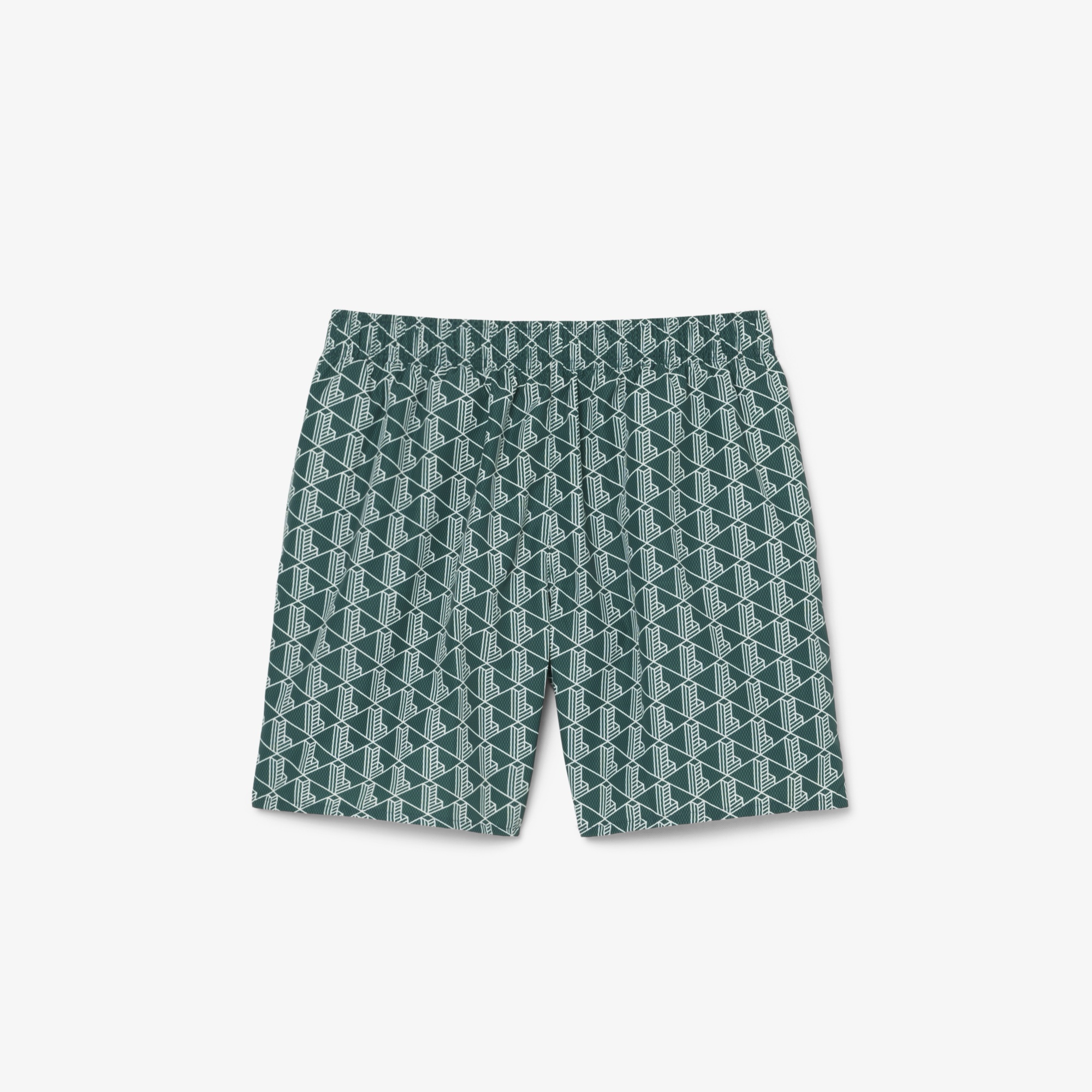 Mid Length Monogram Print Swim Trunks
