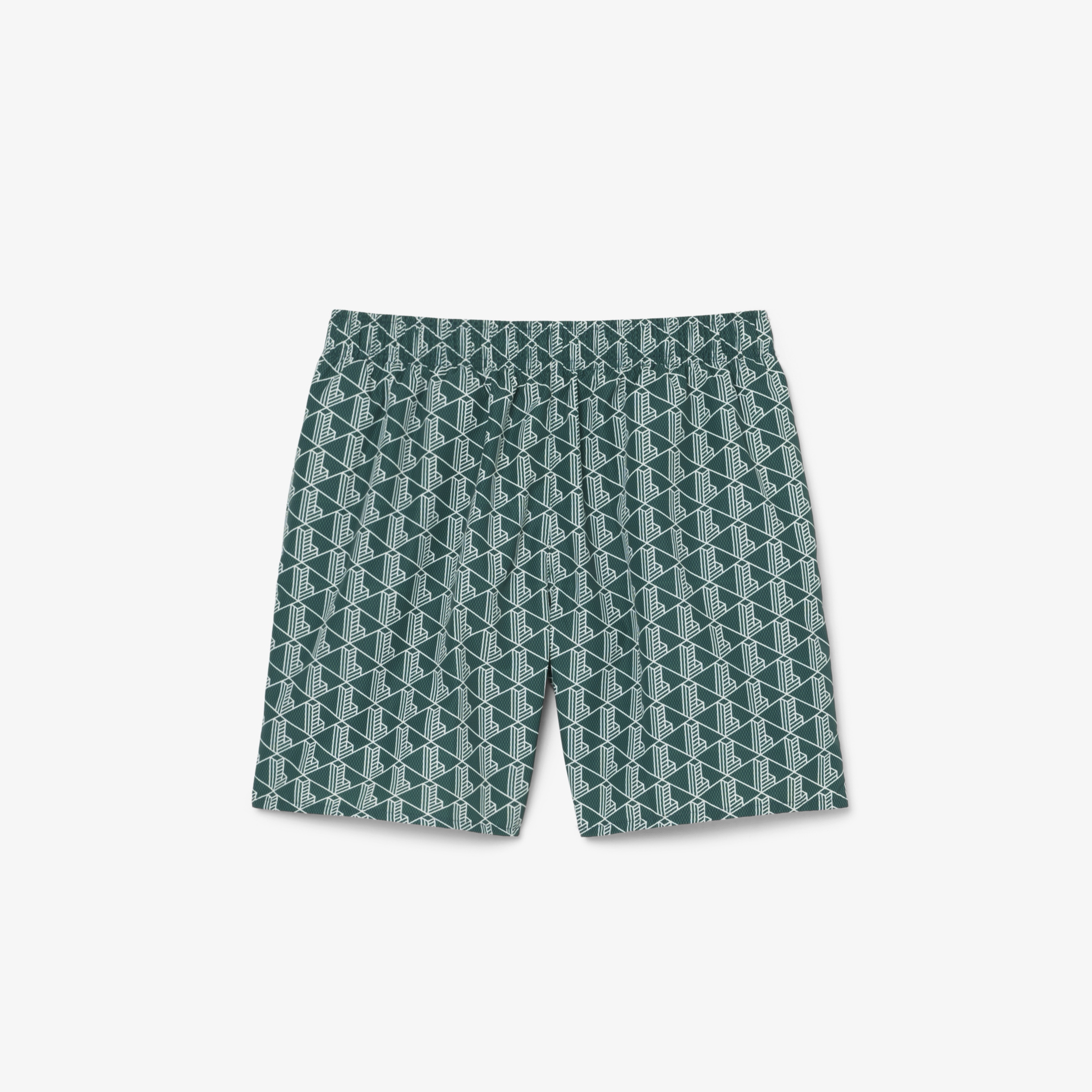 Mid Length Monogram Print Swim Trunks