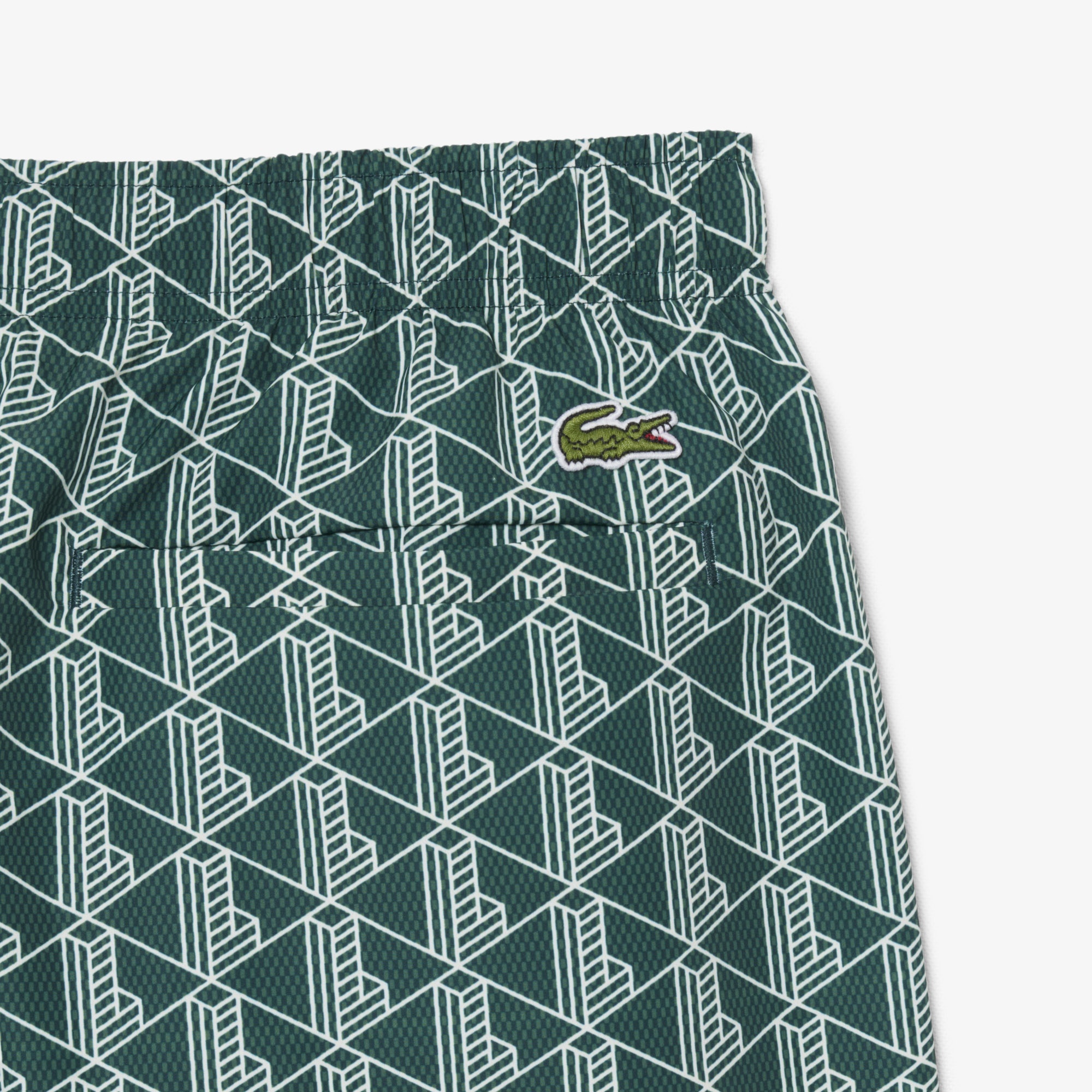 Mid Length Monogram Print Swim Trunks