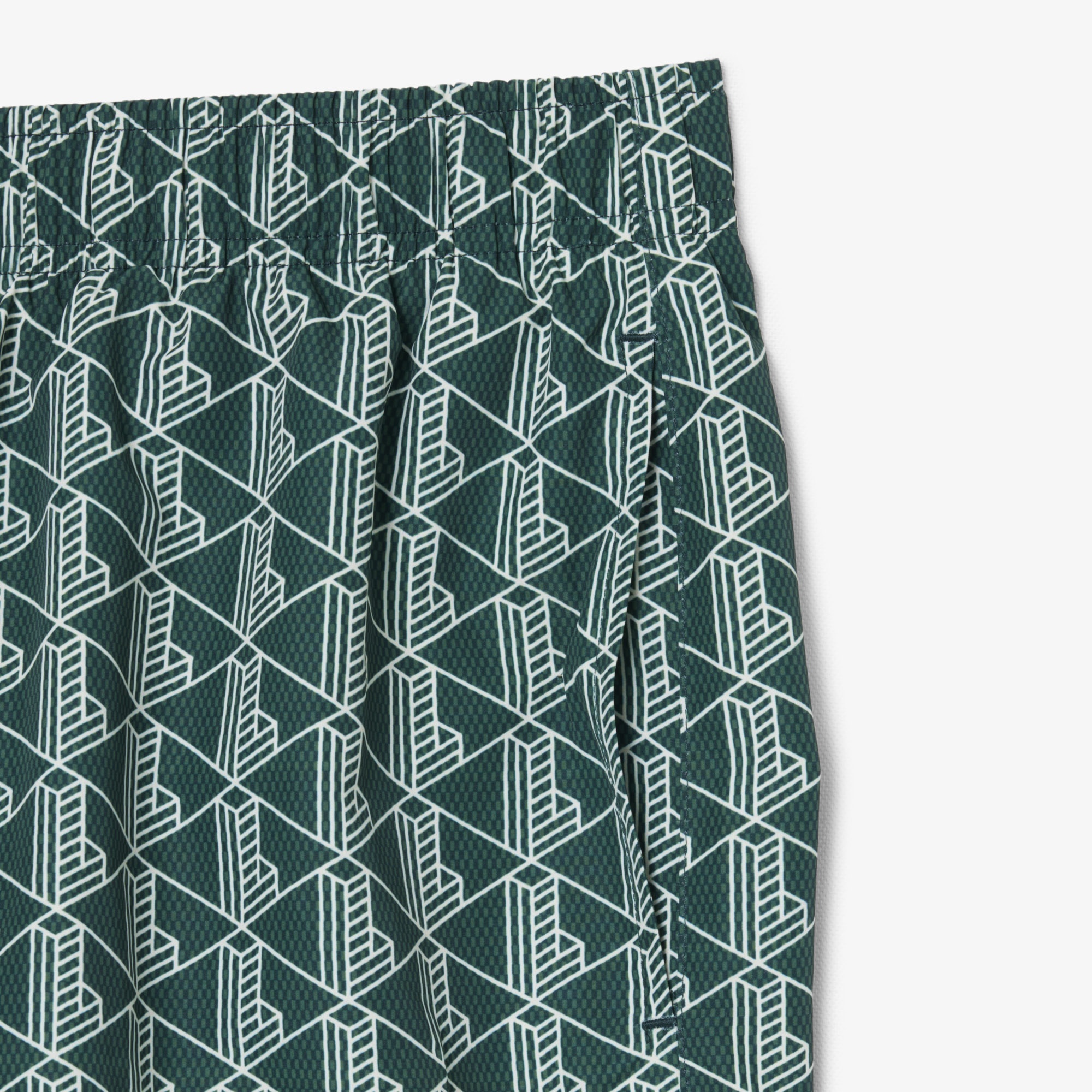 Mid Length Monogram Print Swim Trunks