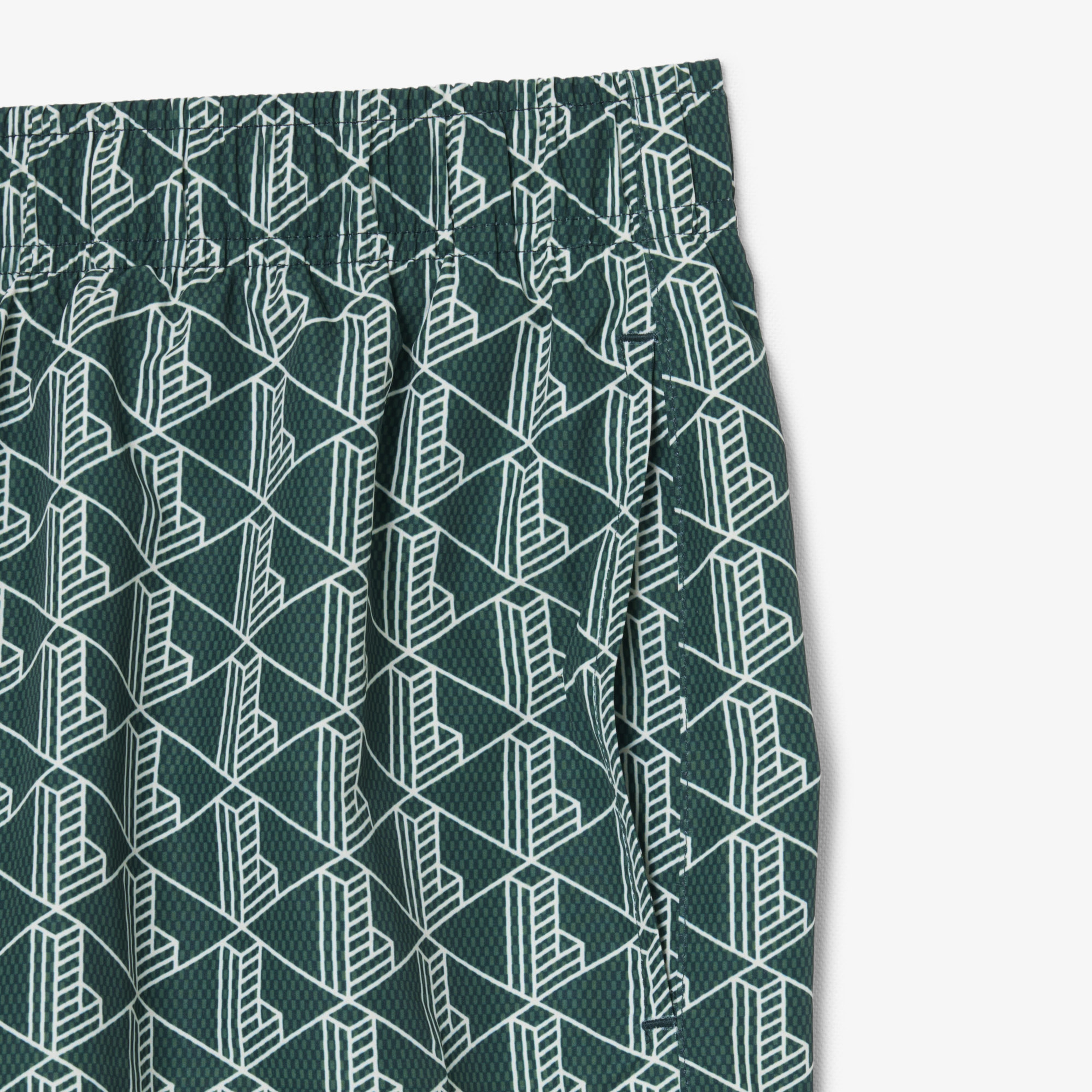 Mid Length Monogram Print Swim Trunks