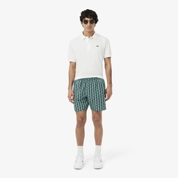 Mid Length Monogram Print Swim Trunks Yeşil