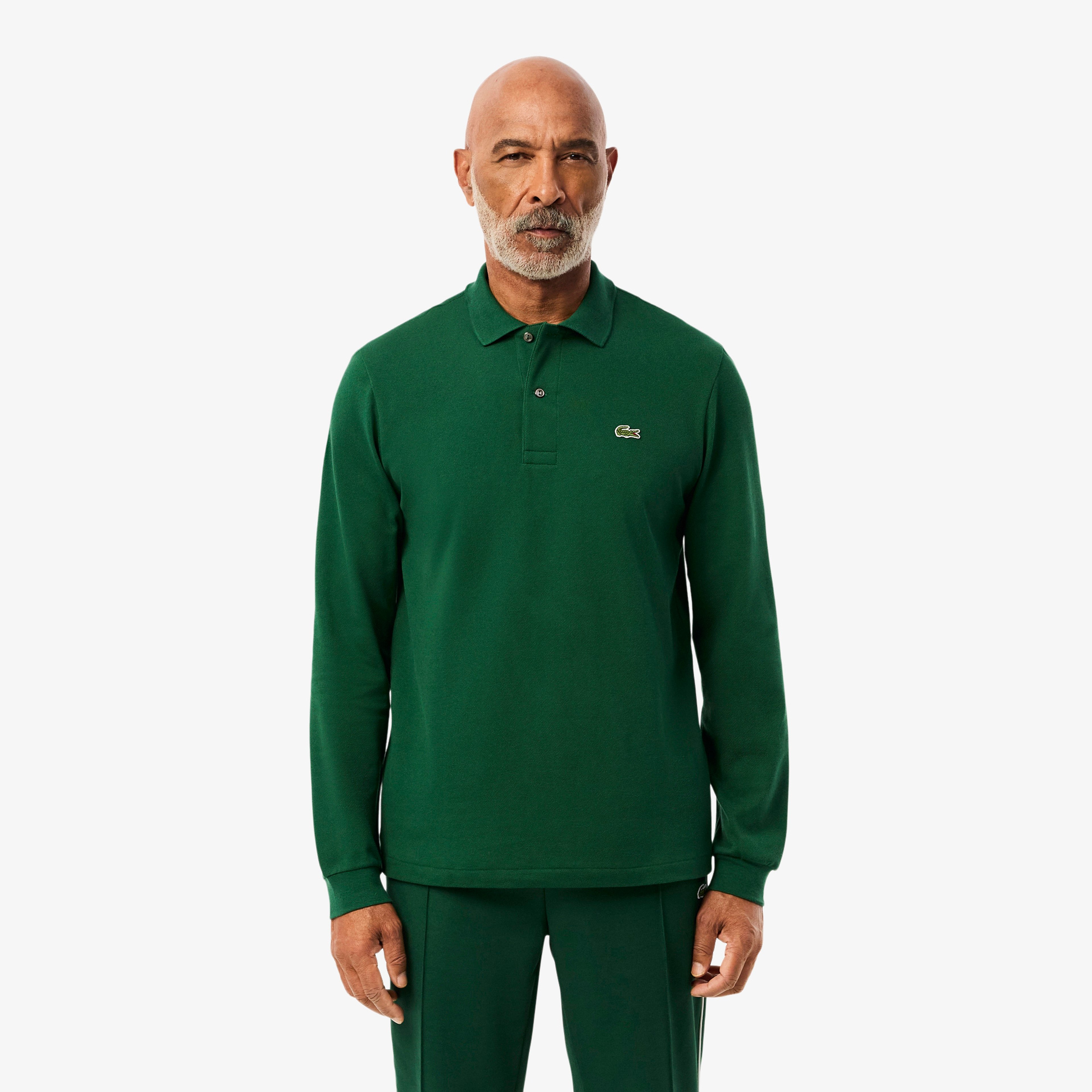 L.12.12 Erkek Classic Fit Uzun Kollu Koyu Yeşil Polo