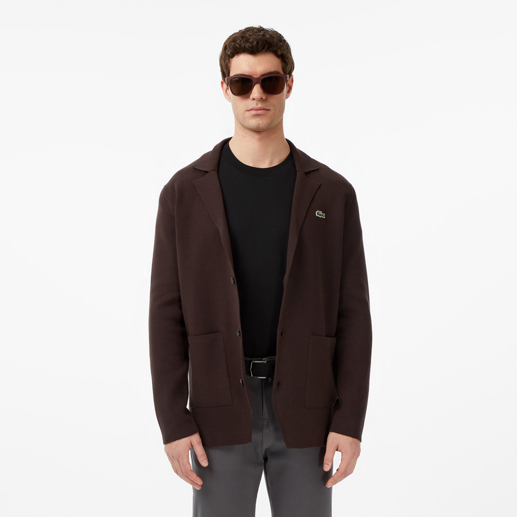 Erkek Classic Fit V Yaka Kahverengi Hırka