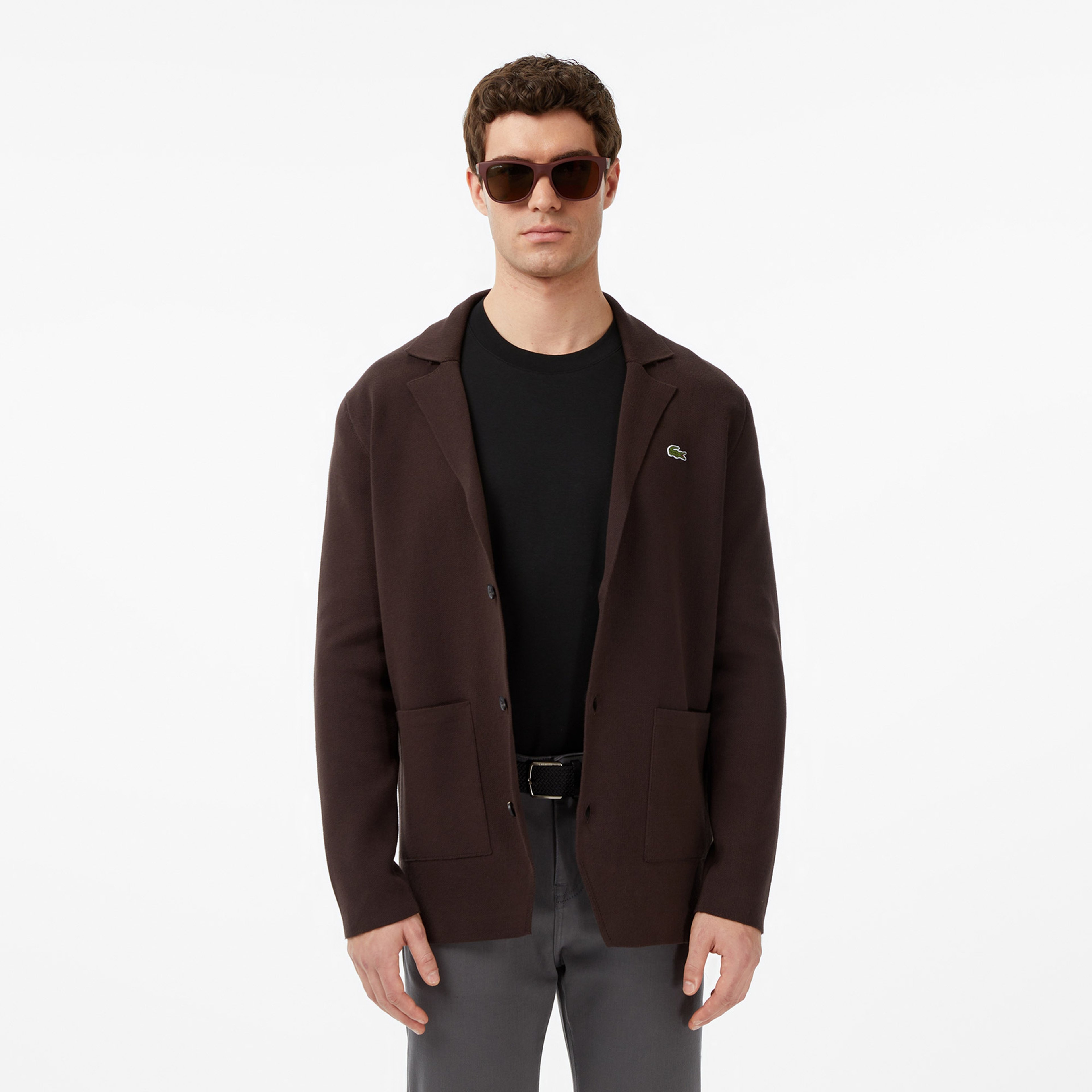 Erkek Classic Fit V Yaka Kahverengi Hırka