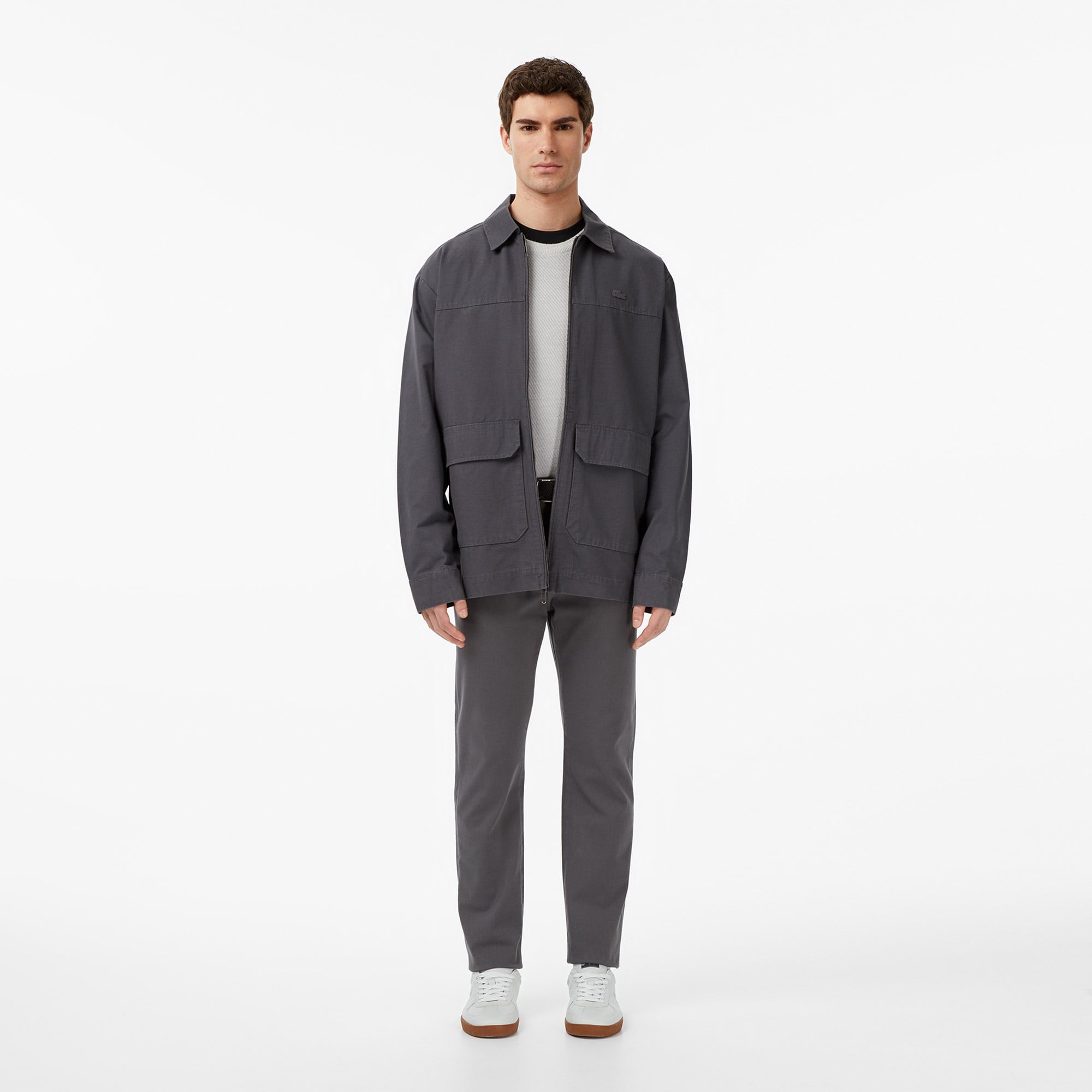 Erkek Relaxed Fit Fermuarlı Koyu Gri Dış Gömlek