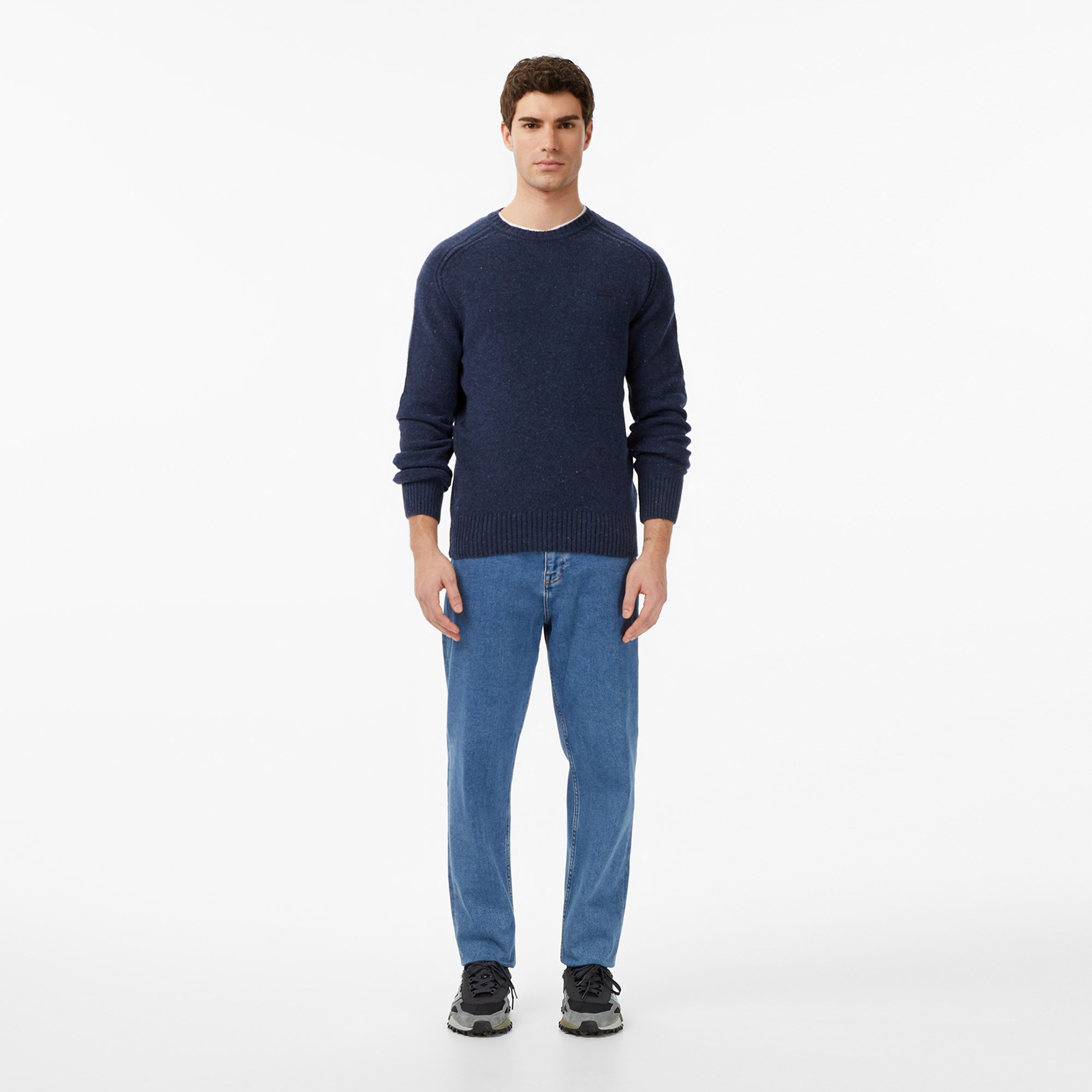 Erkek Classic Fit Bisiklet Yaka Yün Lacivert Kazak