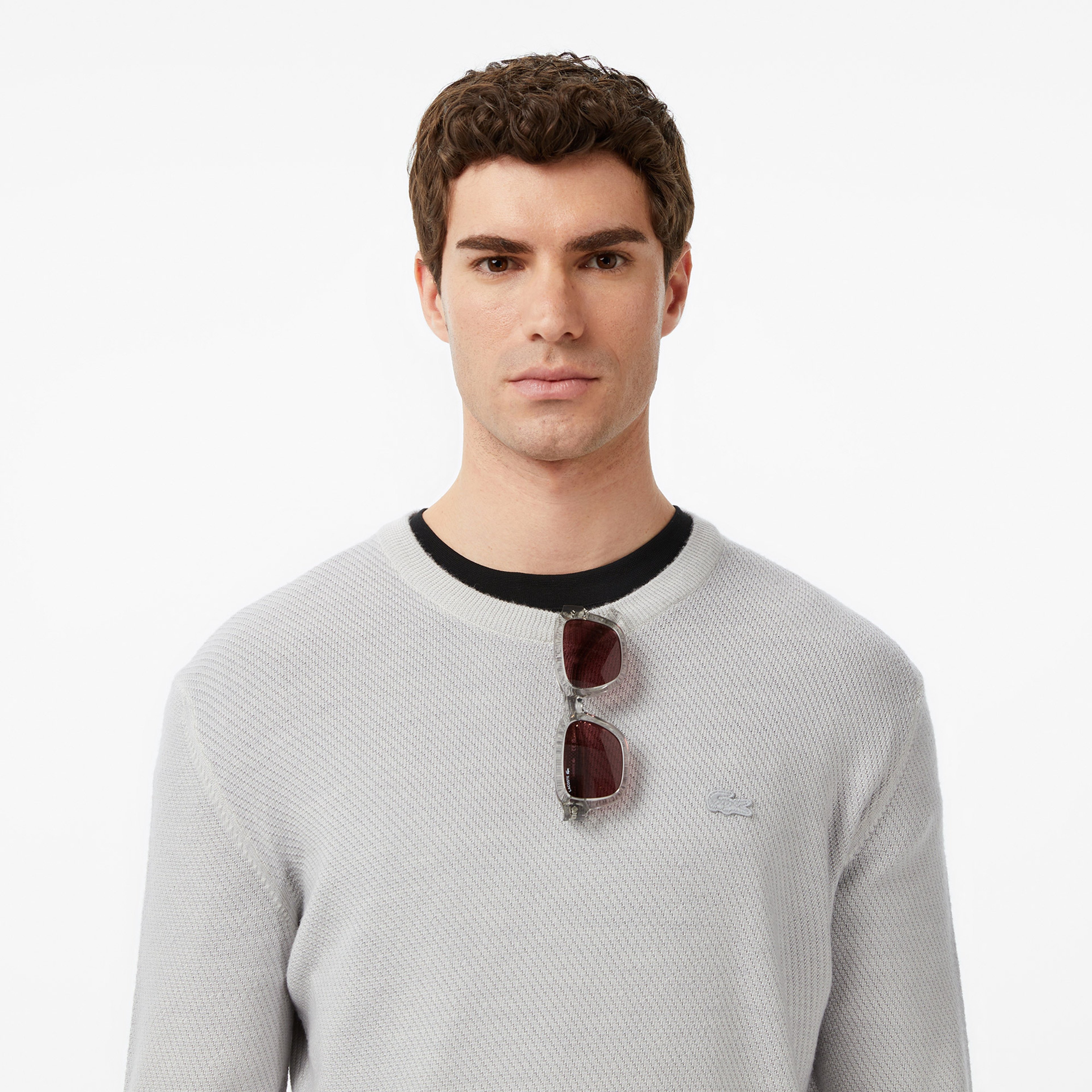 Erkek Classic Fit Bisiklet Yaka Yün Gri Kazak