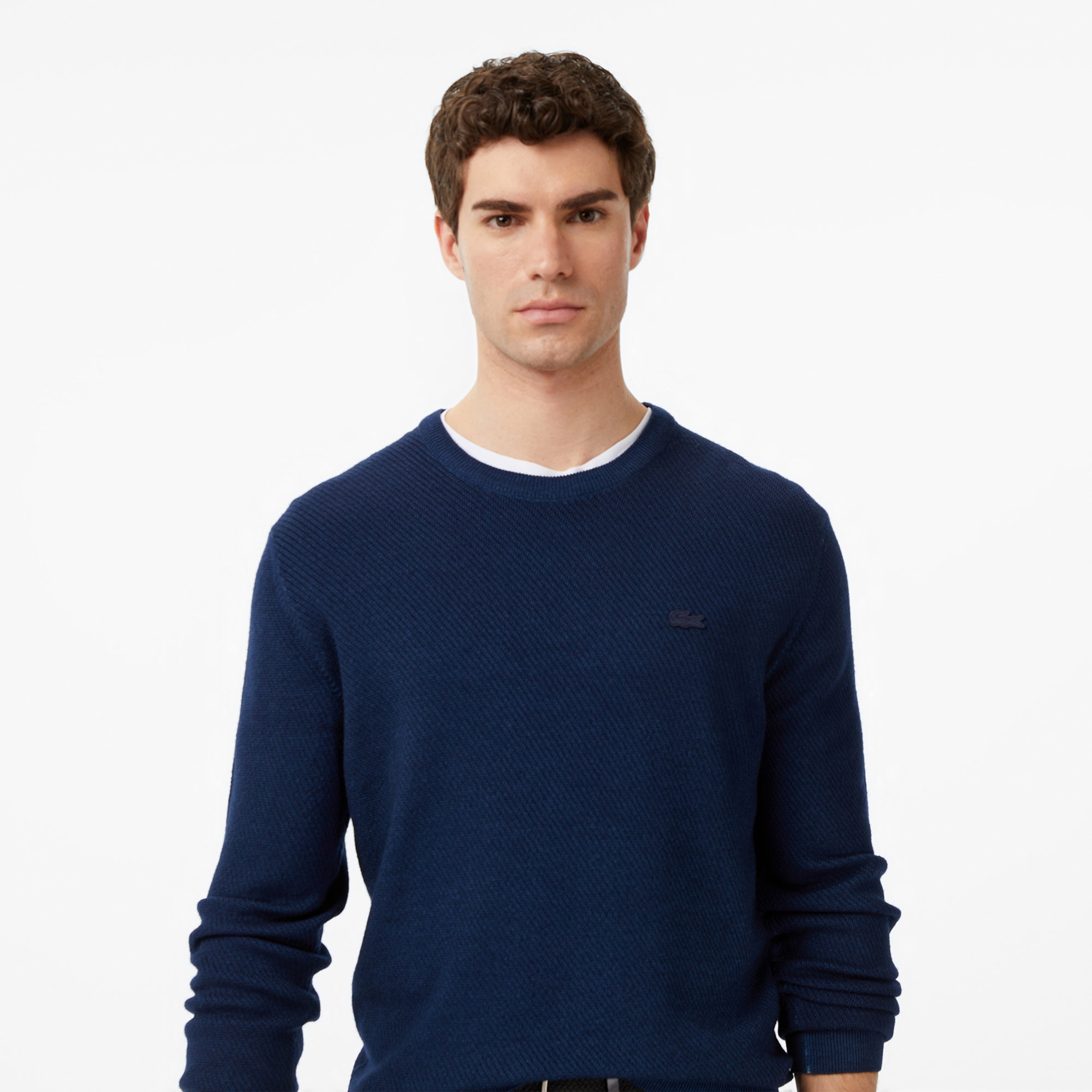 Erkek Classic Fit Bisiklet Yaka Yün Lacivert Kazak