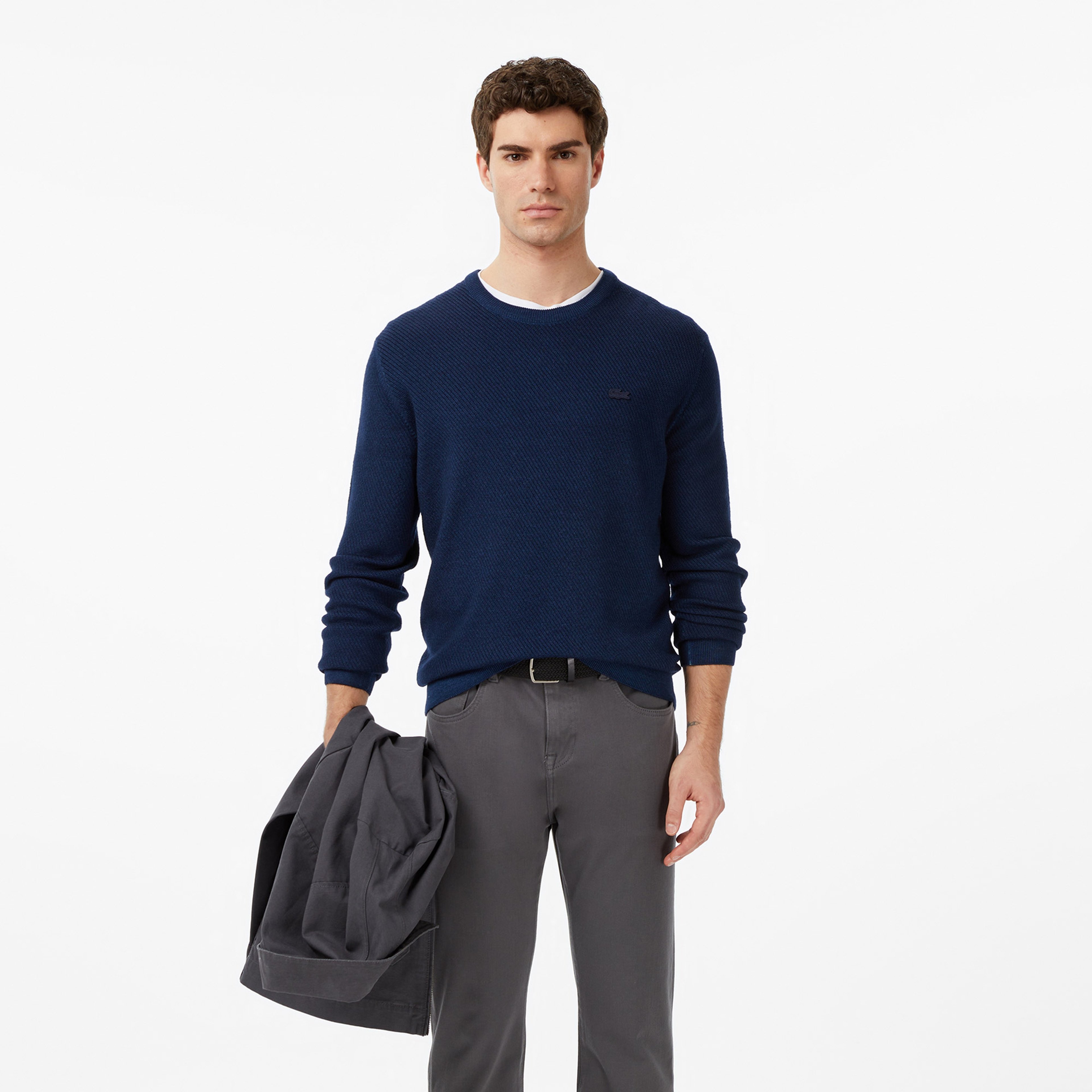 Erkek Classic Fit Bisiklet Yaka Yün Lacivert Kazak