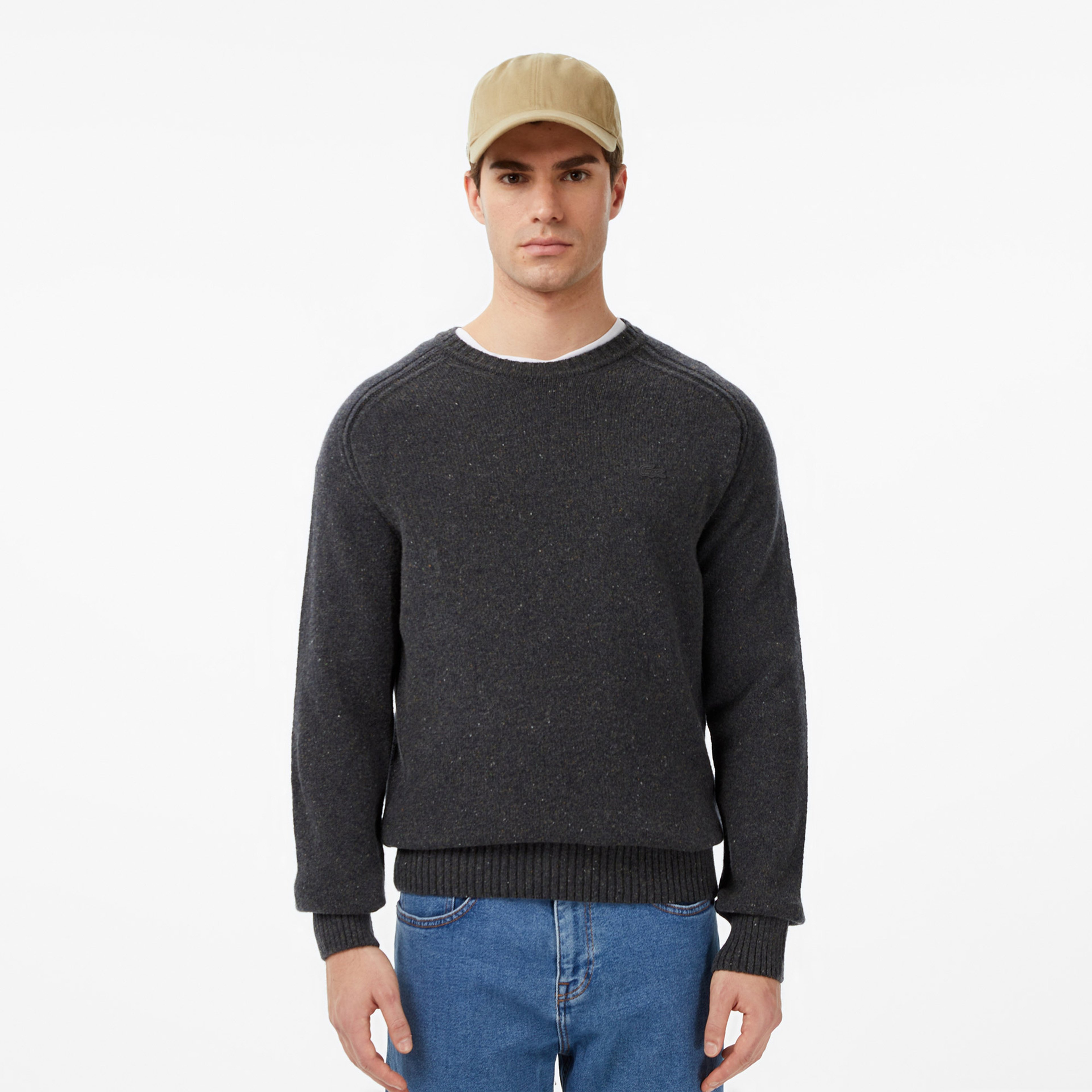 Erkek Classic Fit Bisiklet Yaka Yün Gri Kazak