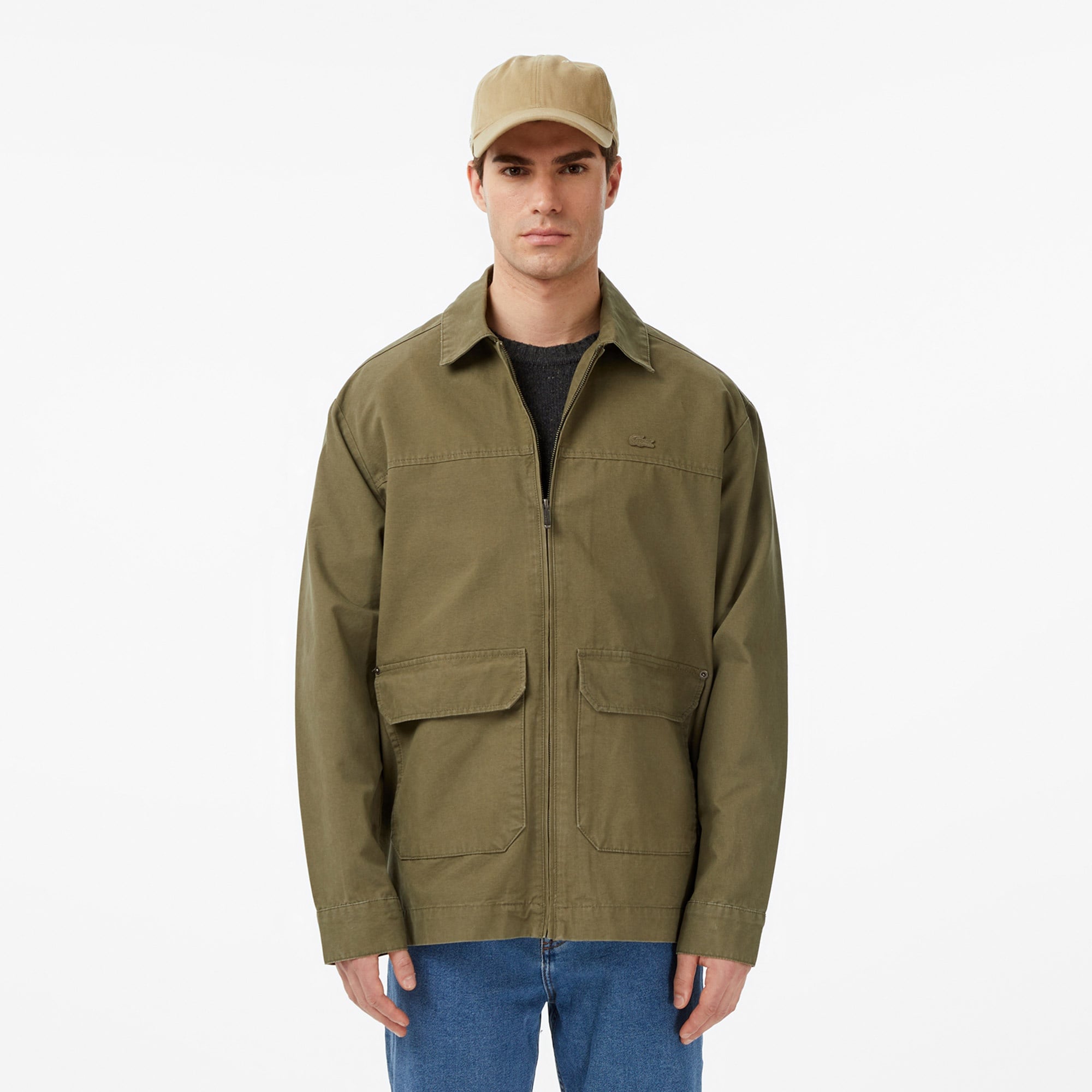 Erkek Relaxed Fit Fermuarlı Haki Ceket