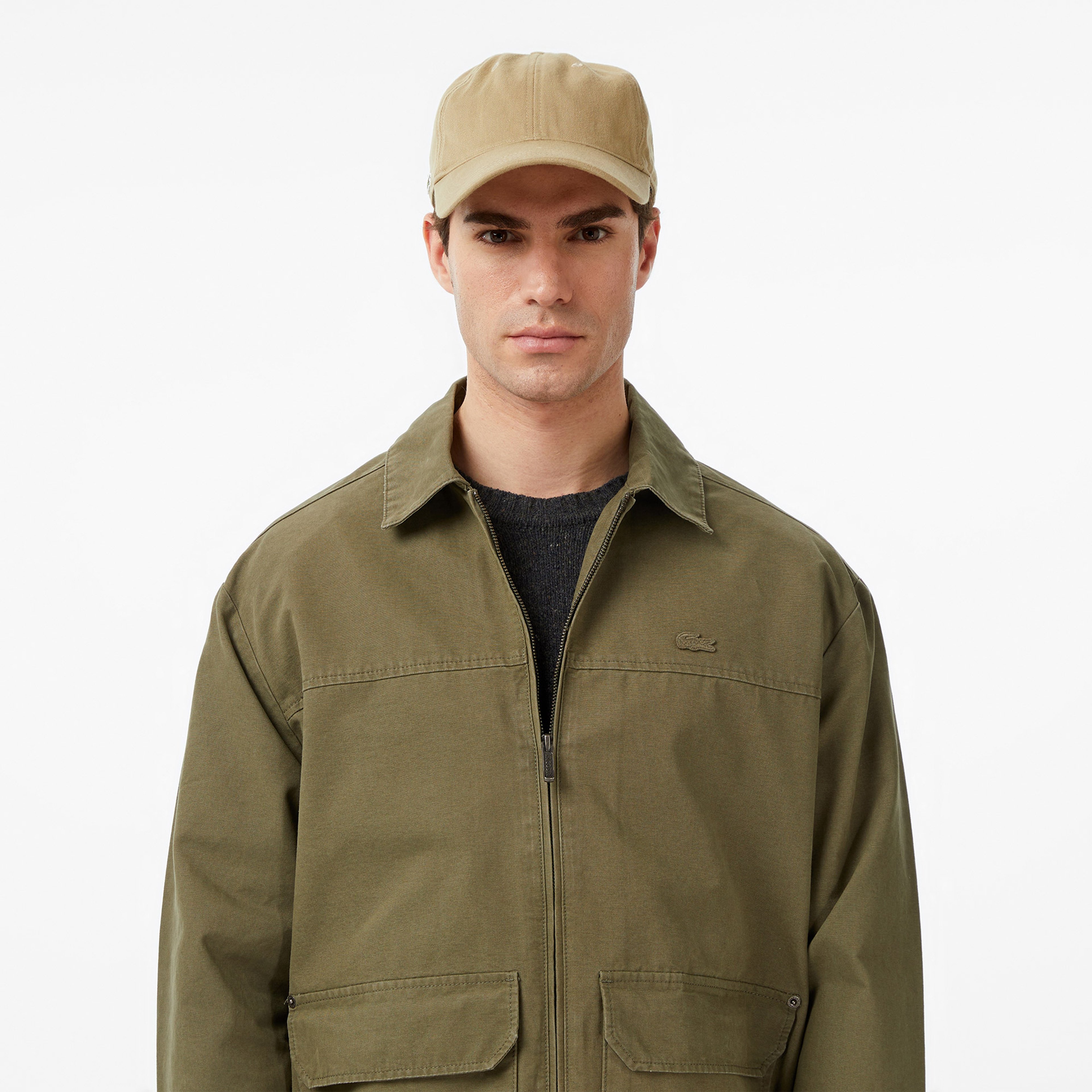 Erkek Relaxed Fit Fermuarlı Haki Ceket