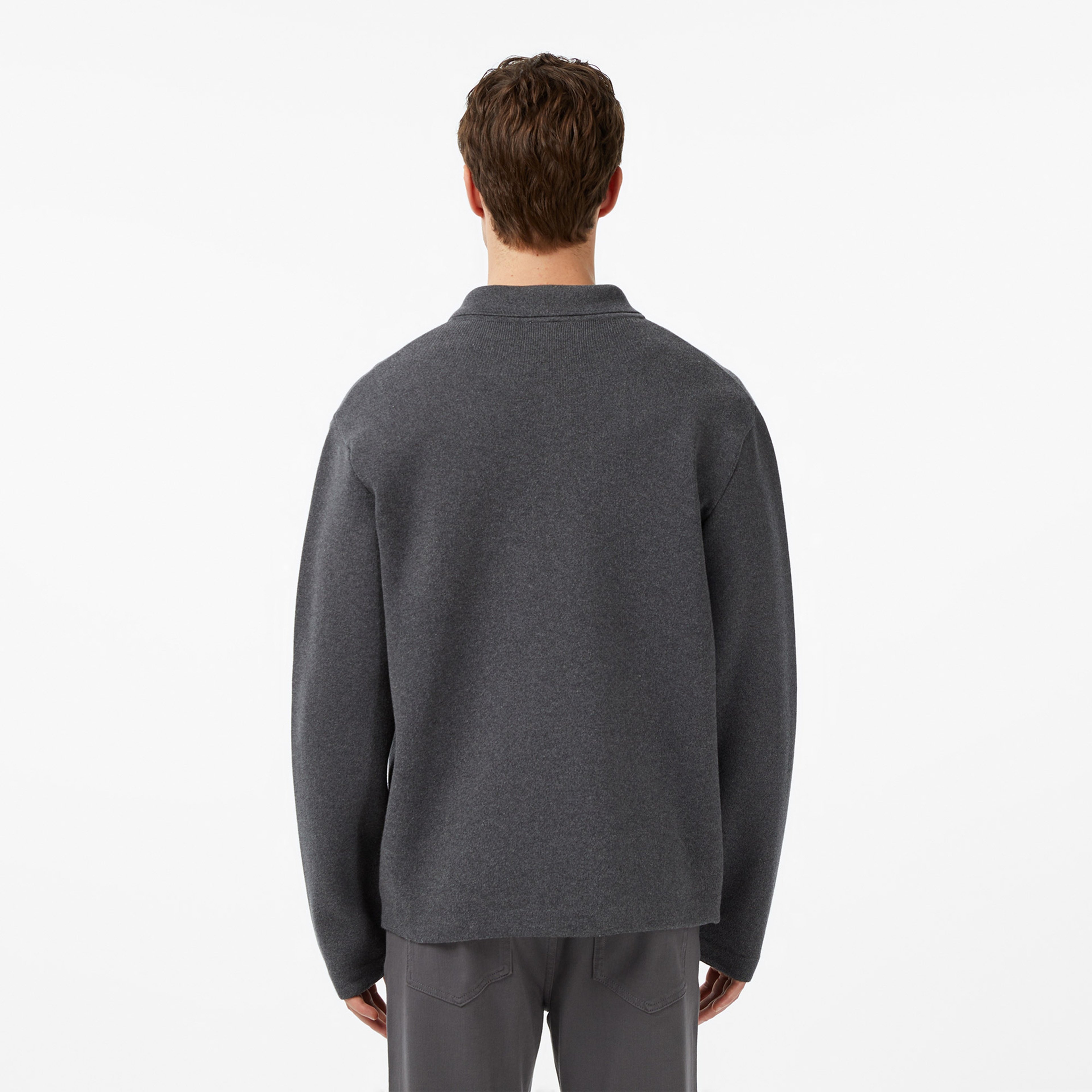 Erkek Classic Fit Polo Yaka Gri Hırka