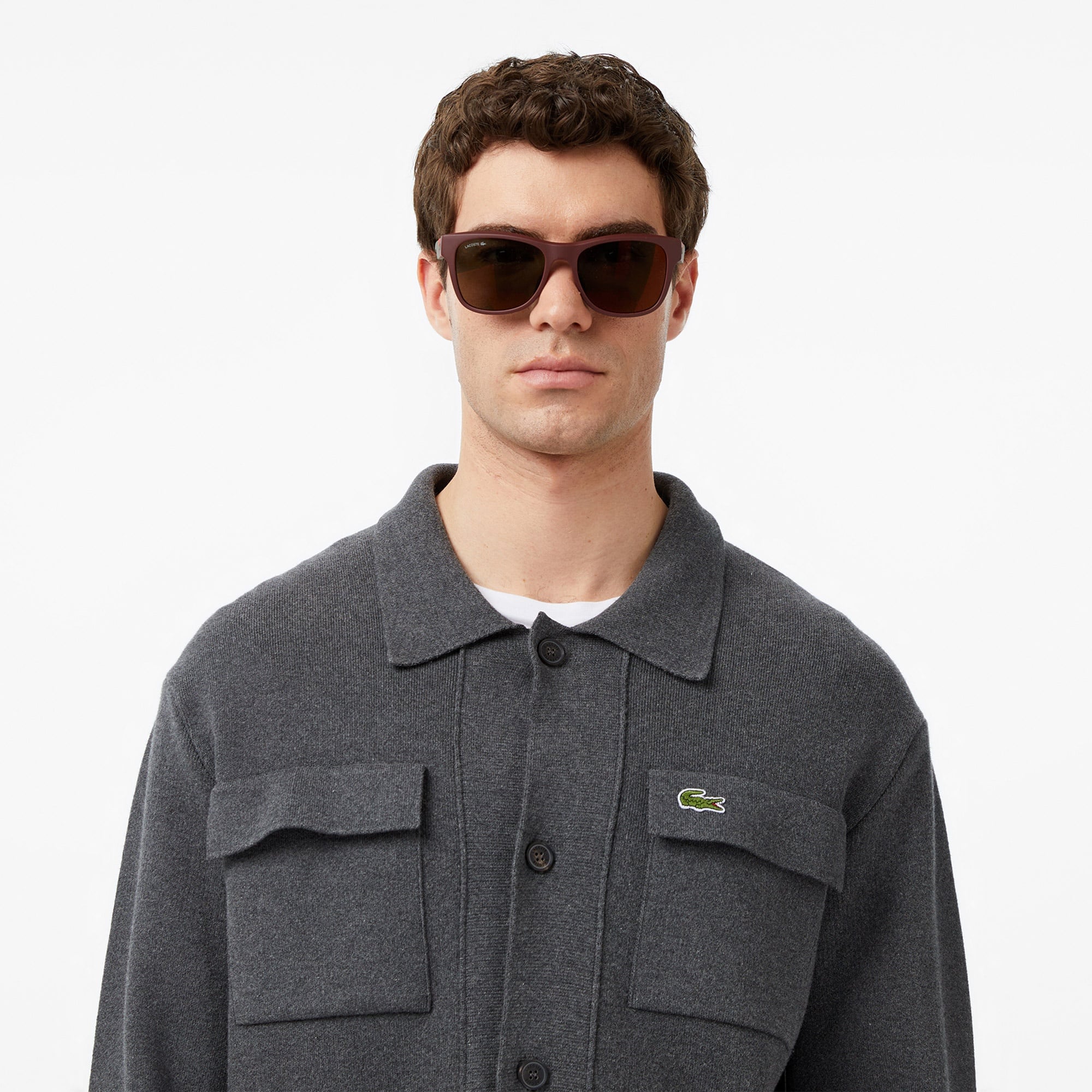 Erkek Classic Fit Polo Yaka Gri Hırka