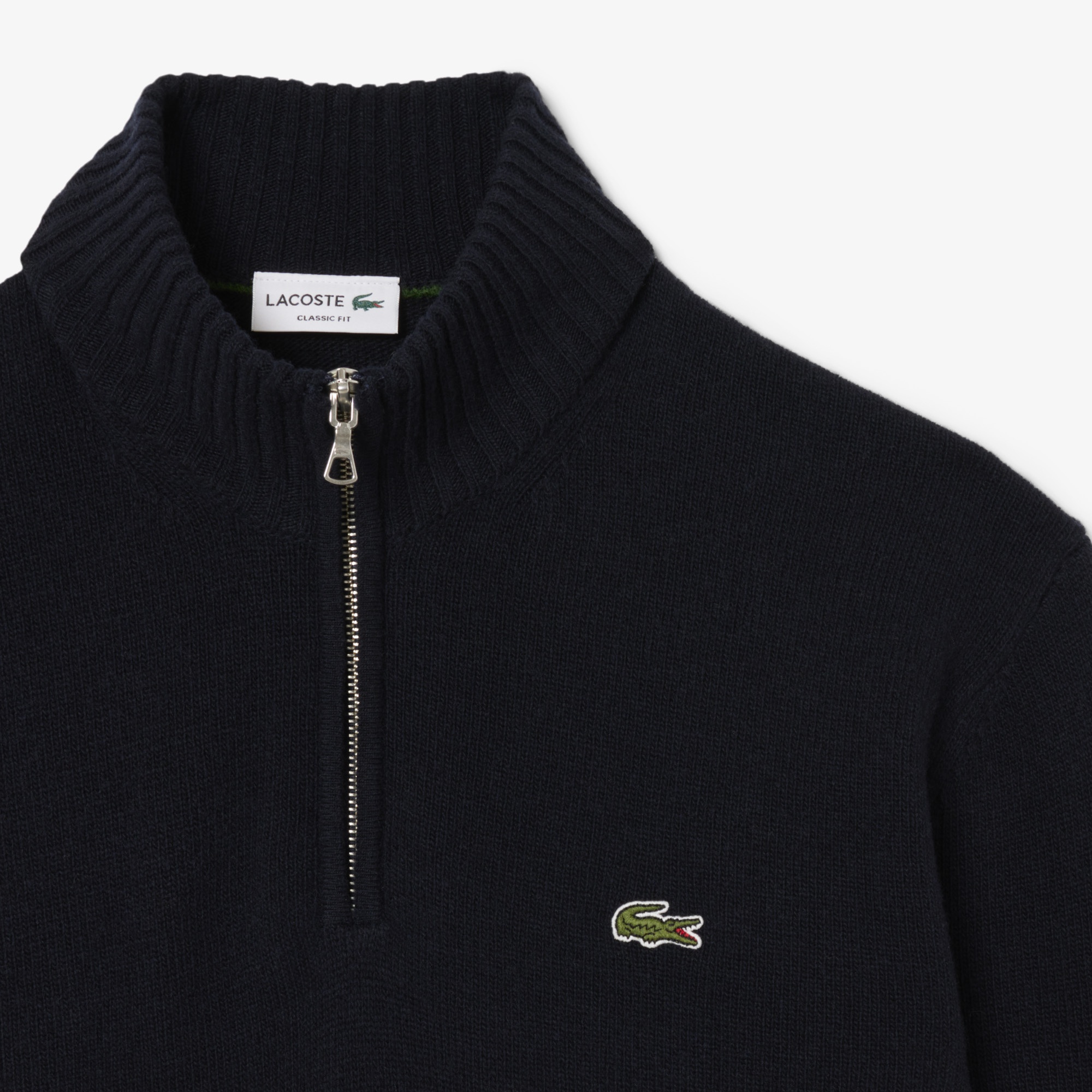 Erkek Classic Fit Yarım Fermuarlı Yün Lacivert Kazak