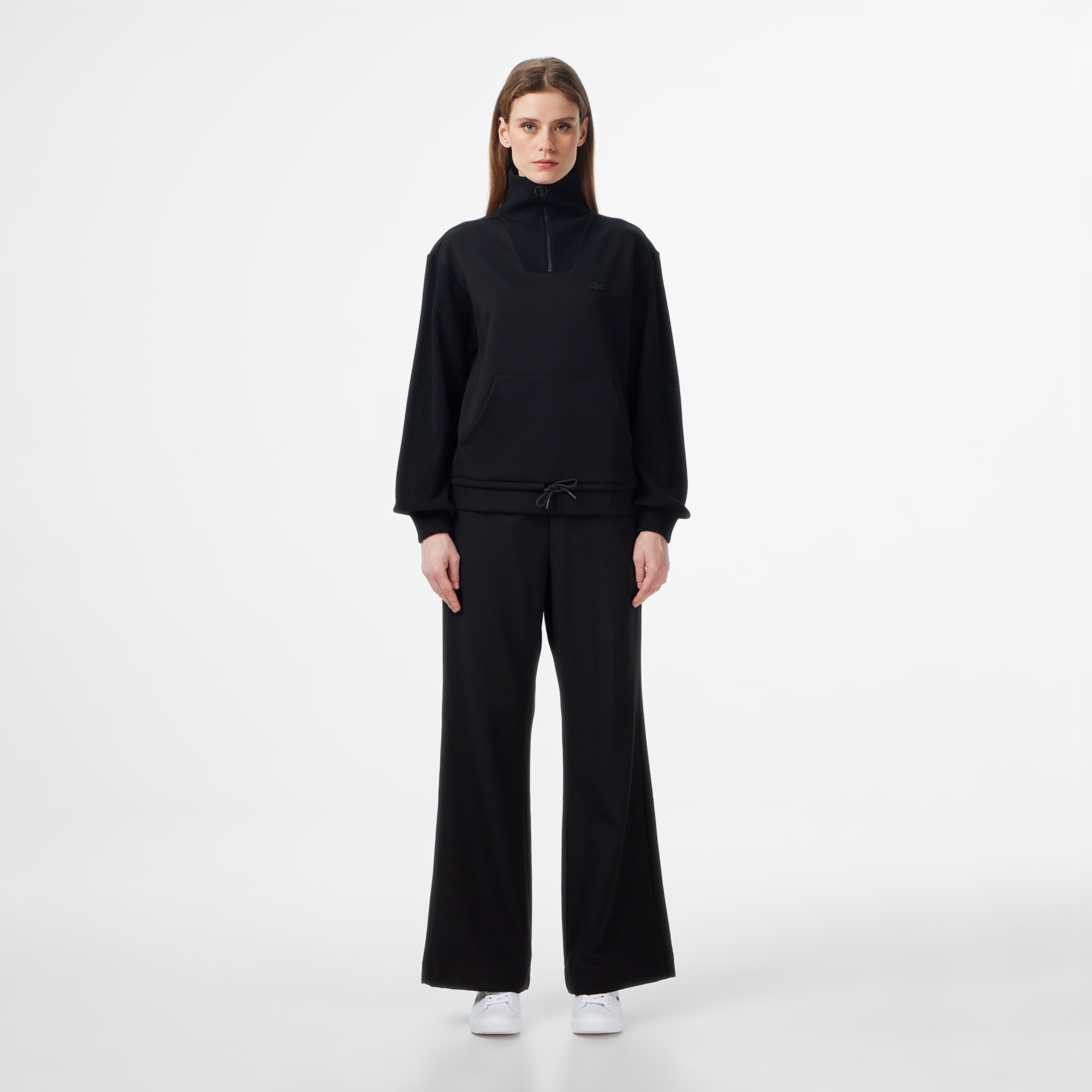 Kadın Relaxed Fit Yarım Fermuarlı Siyah Sweatshirt