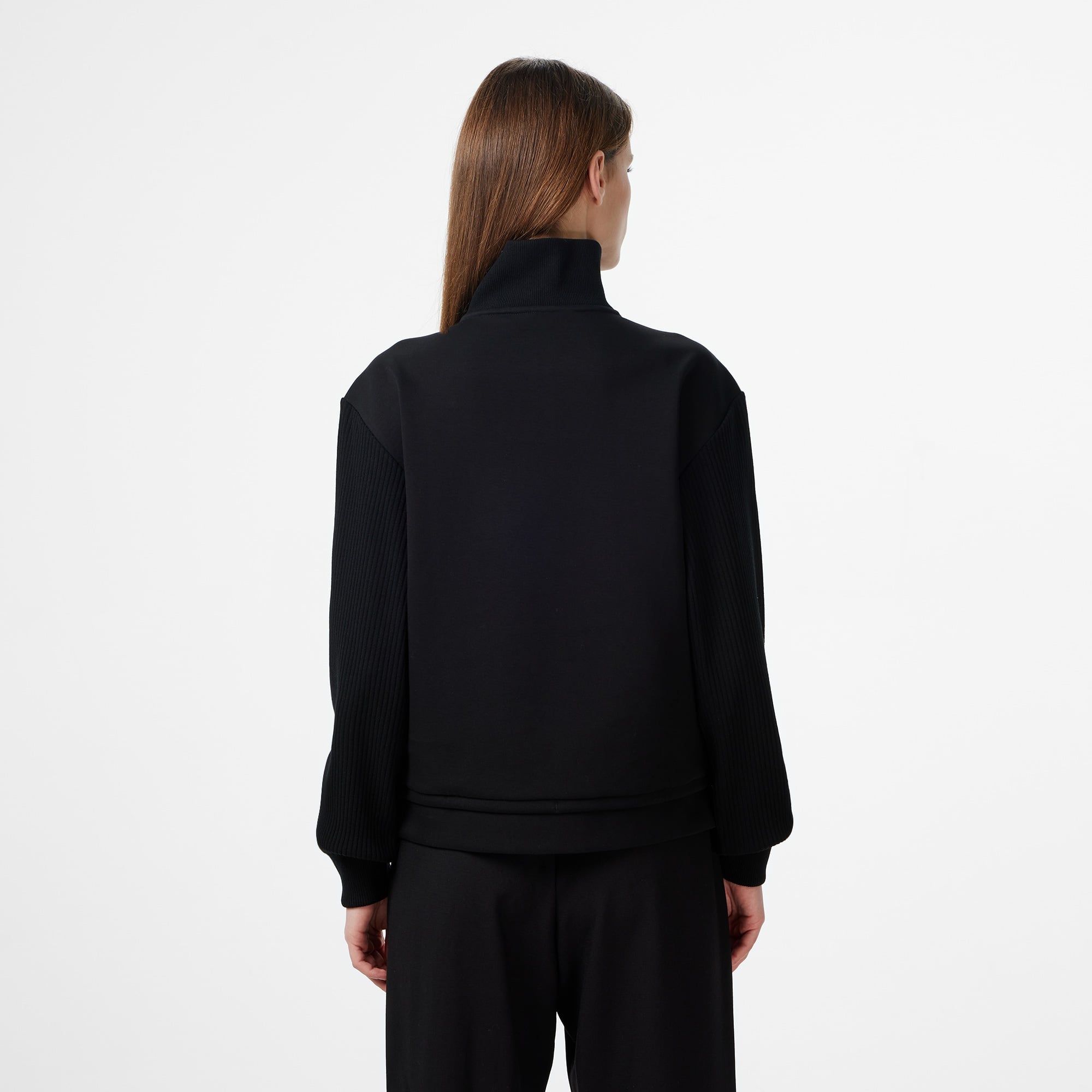 Kadın Relaxed Fit Yarım Fermuarlı Siyah Sweatshirt