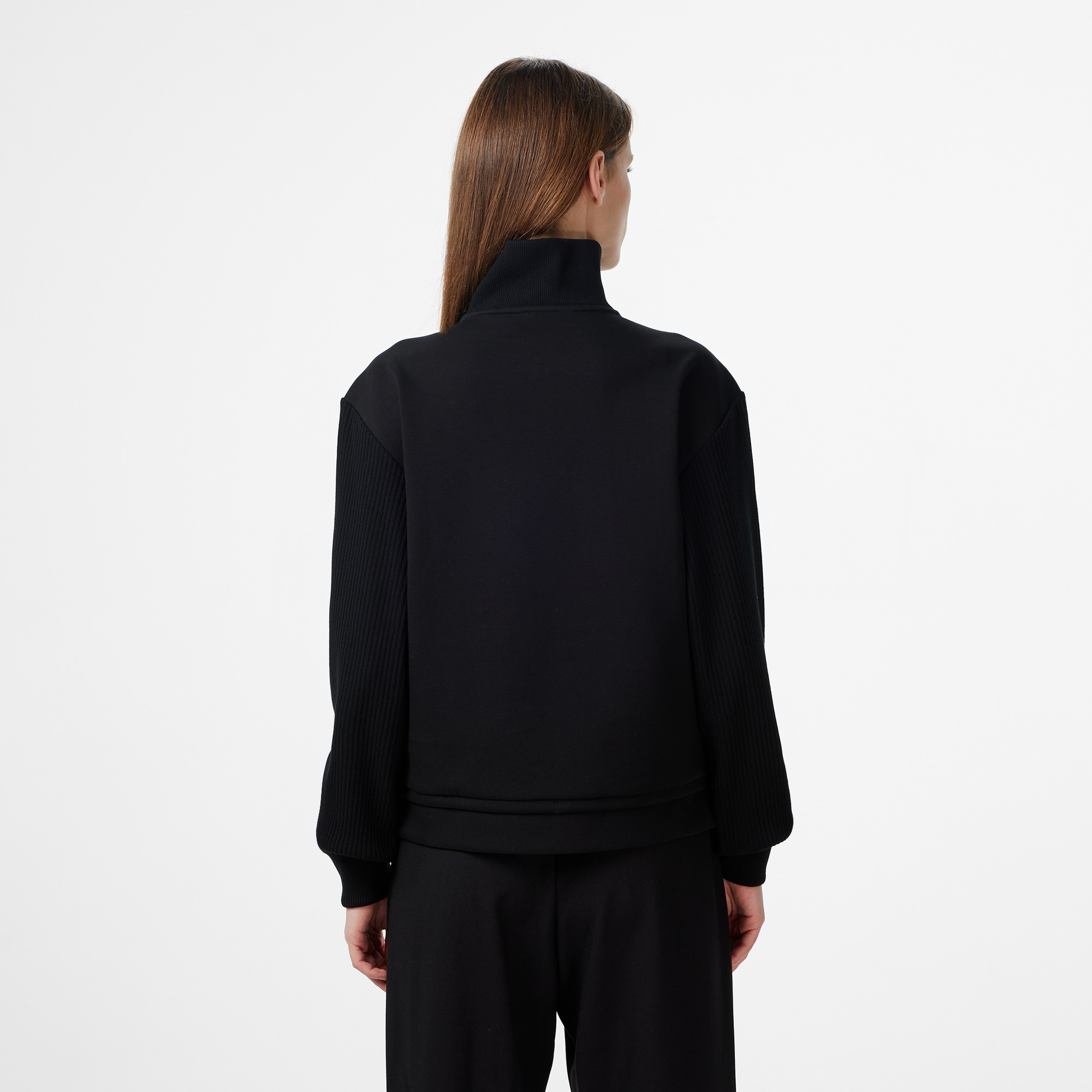 Kadın Relaxed Fit Yarım Fermuarlı Siyah Sweatshirt