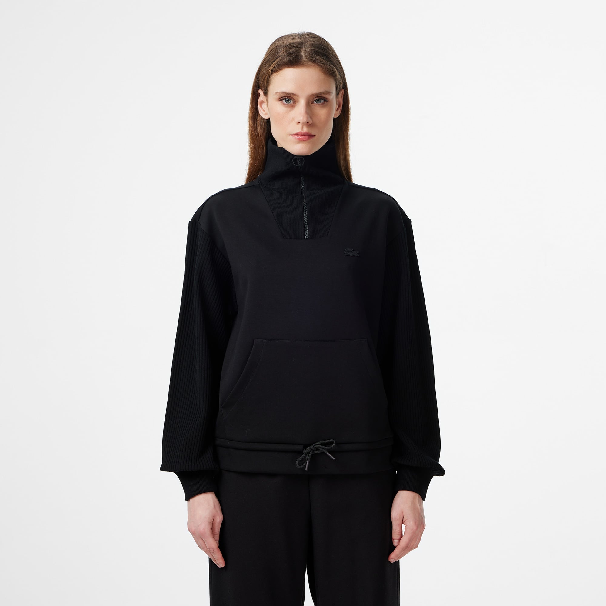 Kadın Relaxed Fit Yarım Fermuarlı Siyah Sweatshirt