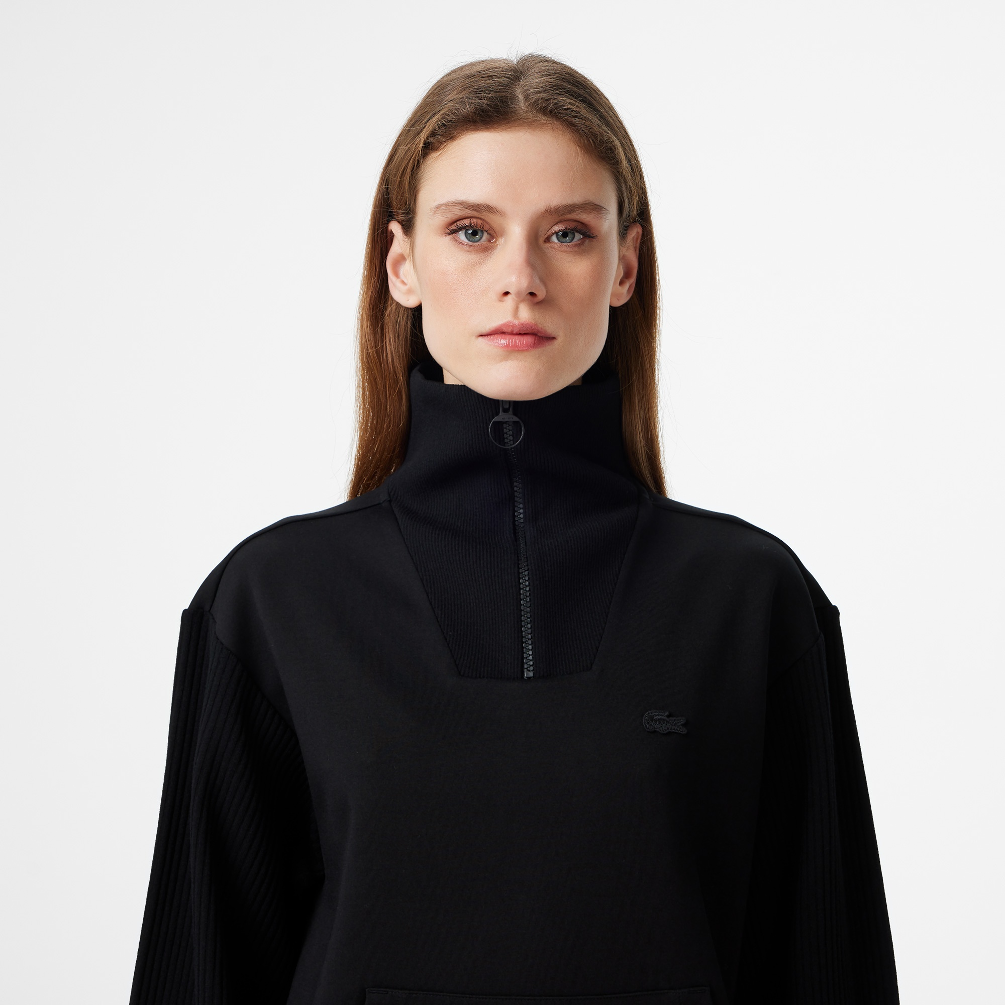 Kadın Relaxed Fit Yarım Fermuarlı Siyah Sweatshirt