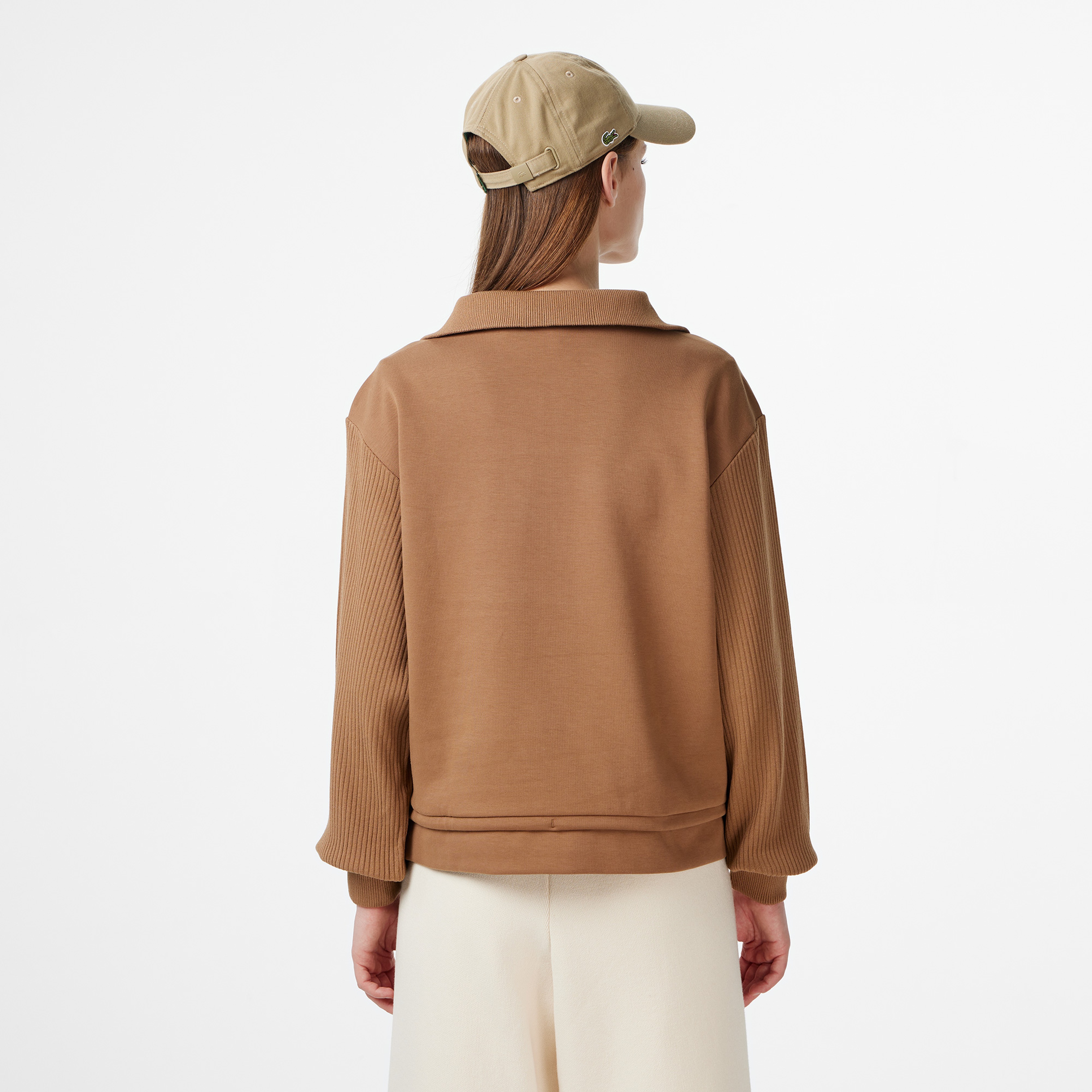 Kadın Relaxed Fit Yarım Fermuarlı Kahverengi Sweatshirt