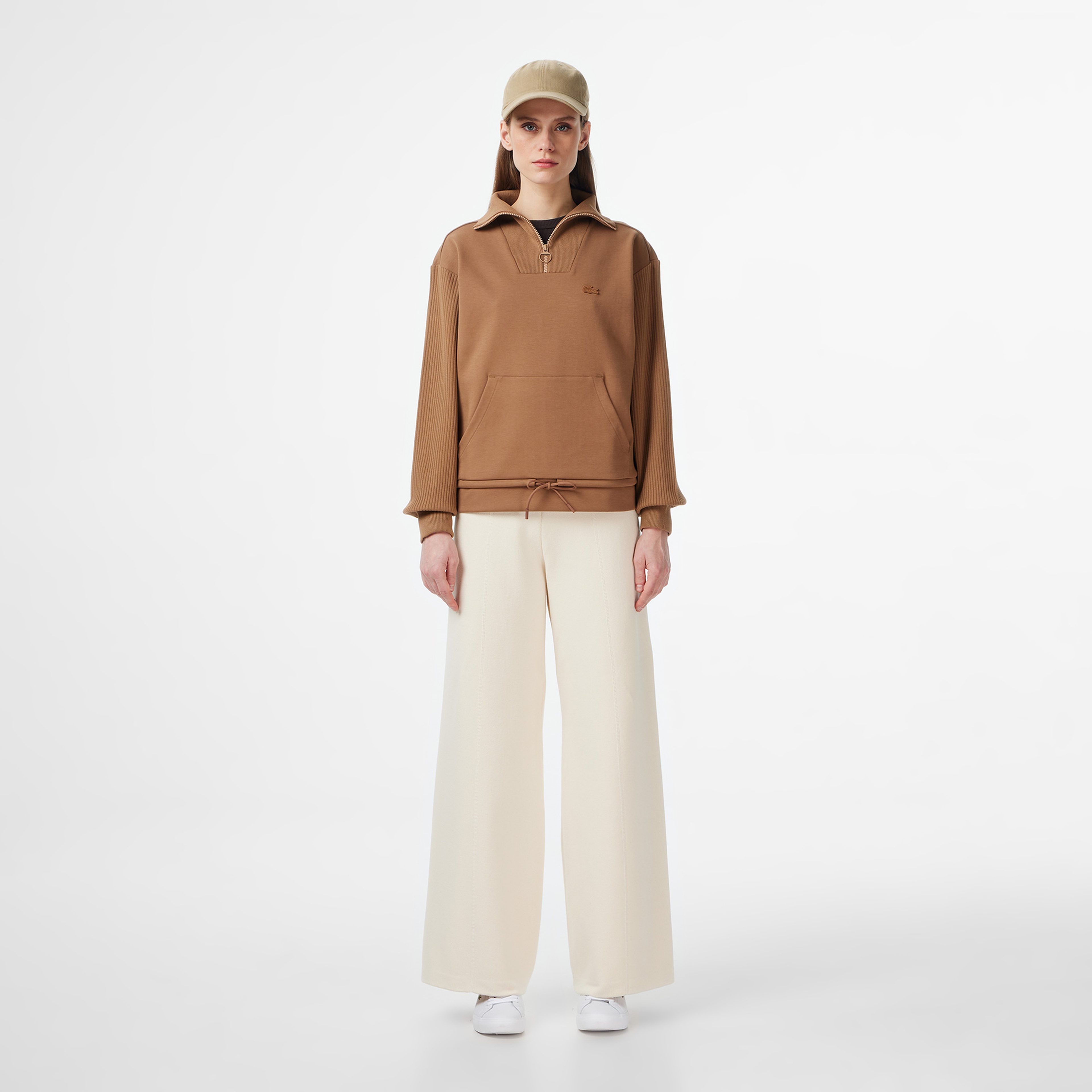 Kadın Relaxed Fit Yarım Fermuarlı Kahverengi Sweatshirt