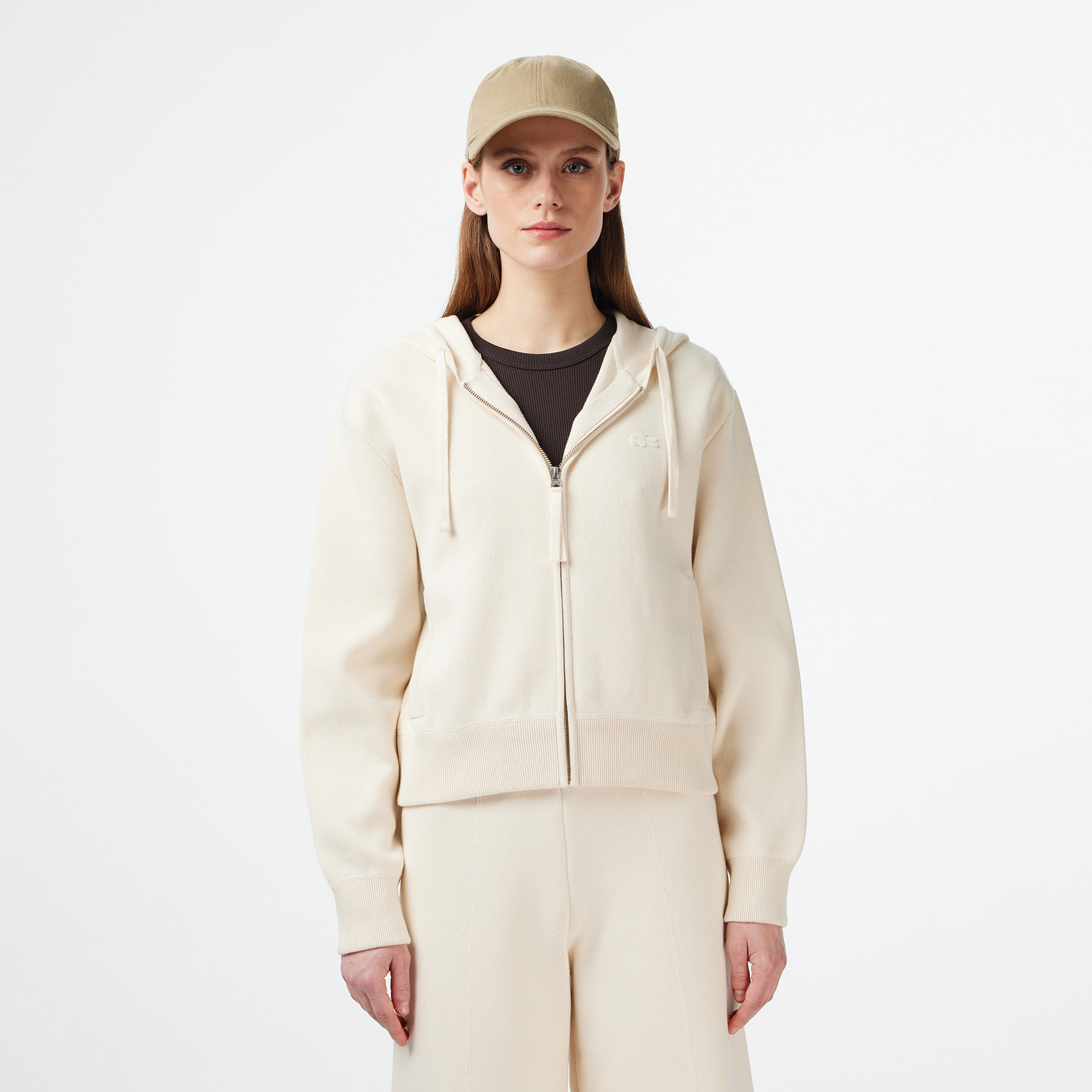 Kadın Classic Fit Kapüşonlu Krem Hırka