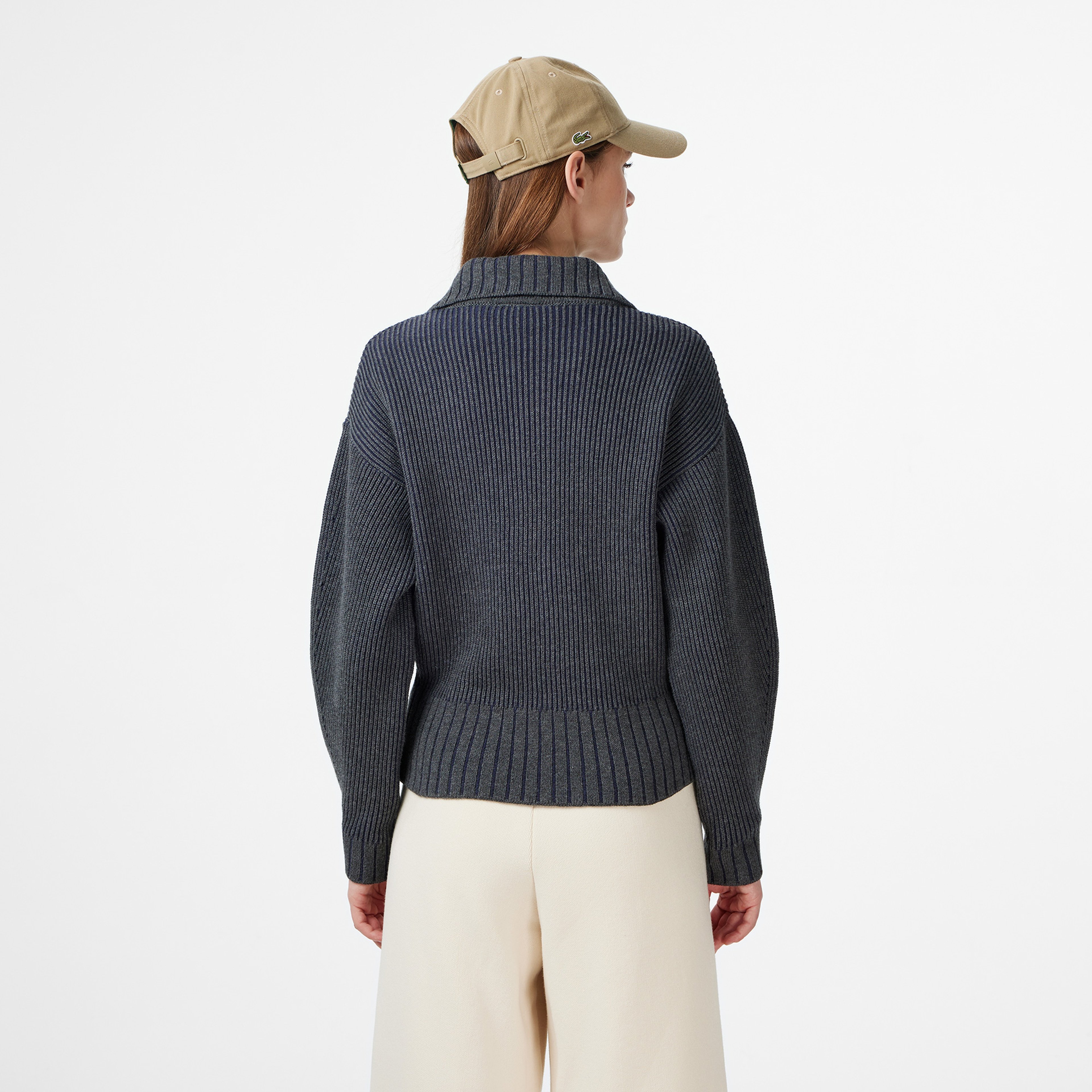 Kadın Relaxed Fit Fermuarlı Gri Hırka