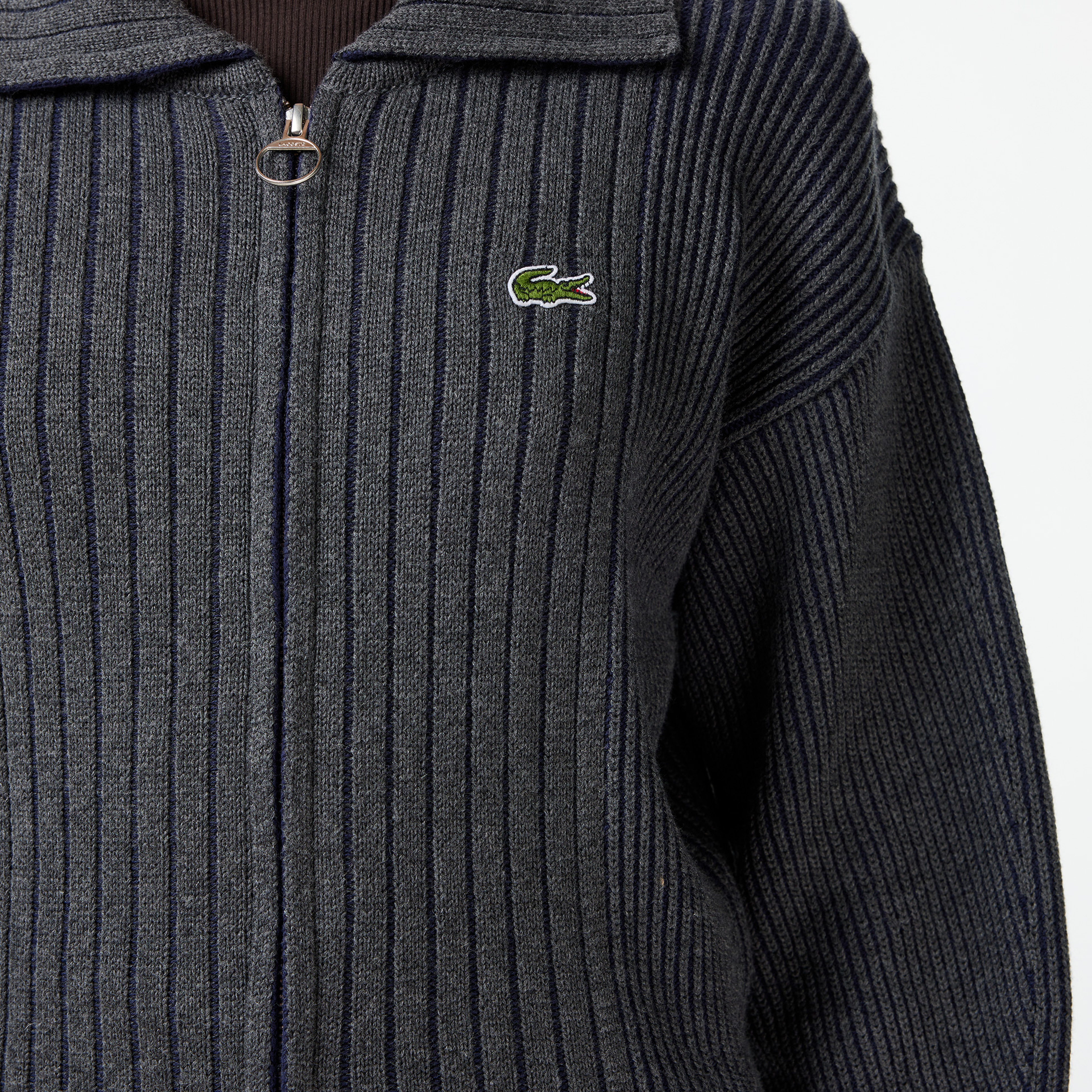 Kadın Relaxed Fit Fermuarlı Gri Hırka