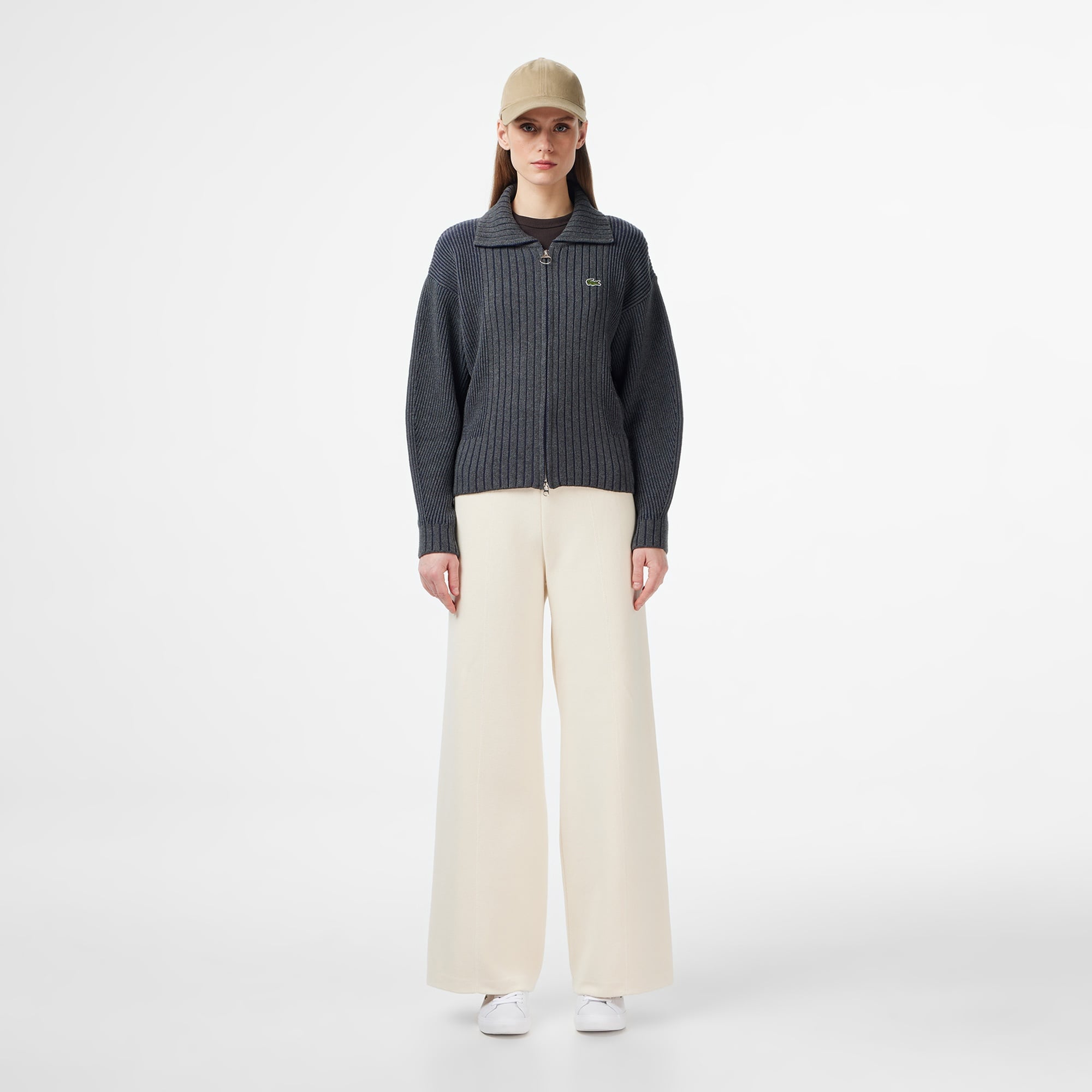 Kadın Relaxed Fit Fermuarlı Gri Hırka