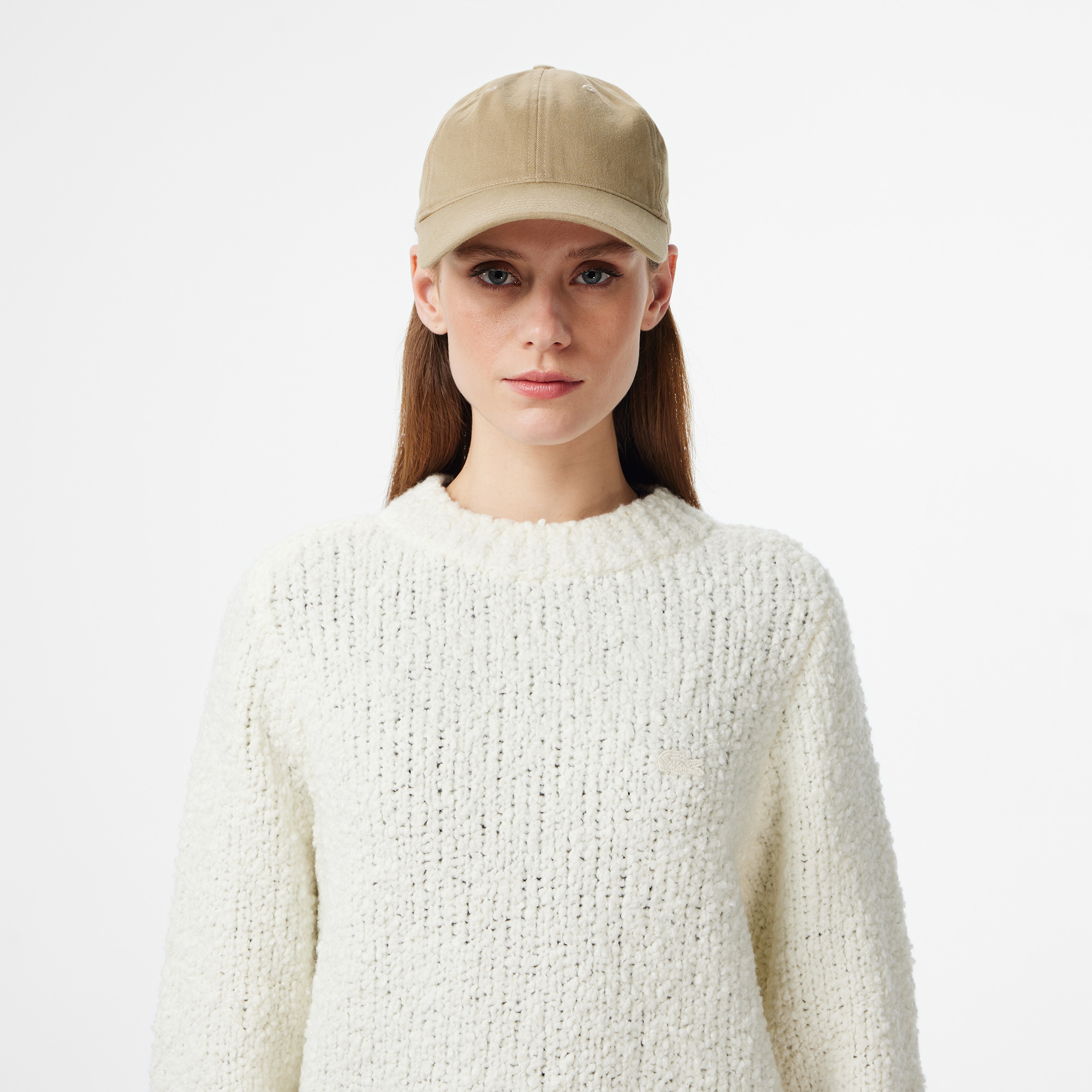 Kadın Classic Fit Bisiklet Yaka Yün Krem Kazak