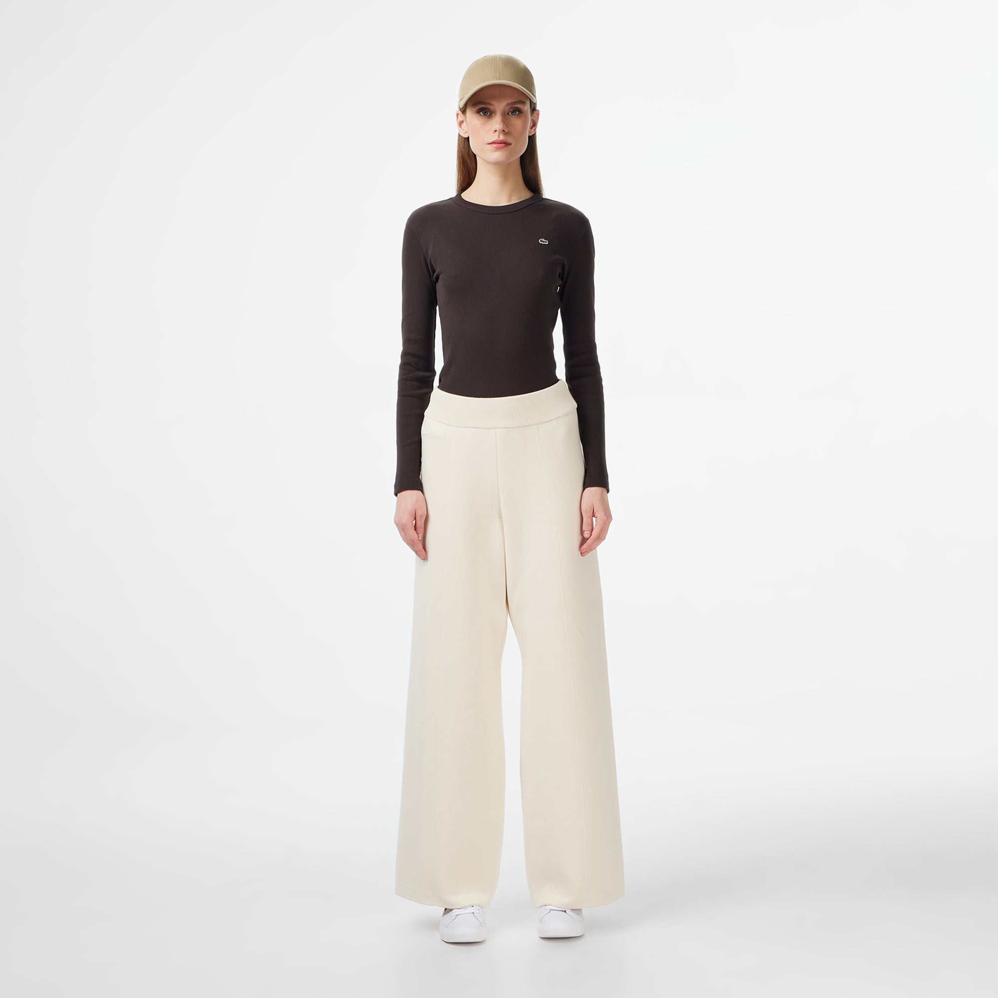 Kadın Slim Fit Uzun Kollu Bisiklet Yaka Kahverengi T-Shirt