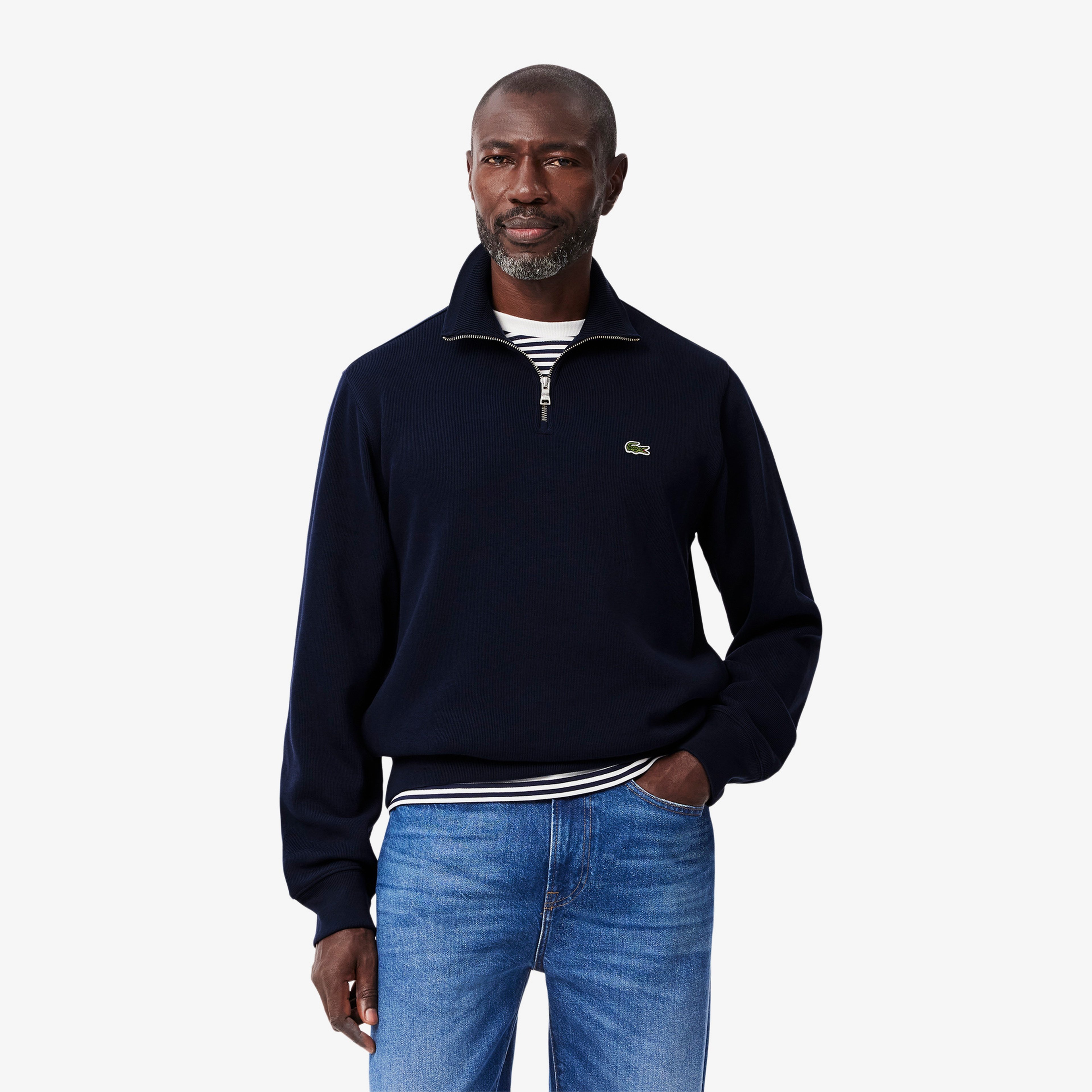 Erkek Classic Fit Yarım Fermuarlı Lacivert Sweatshirt