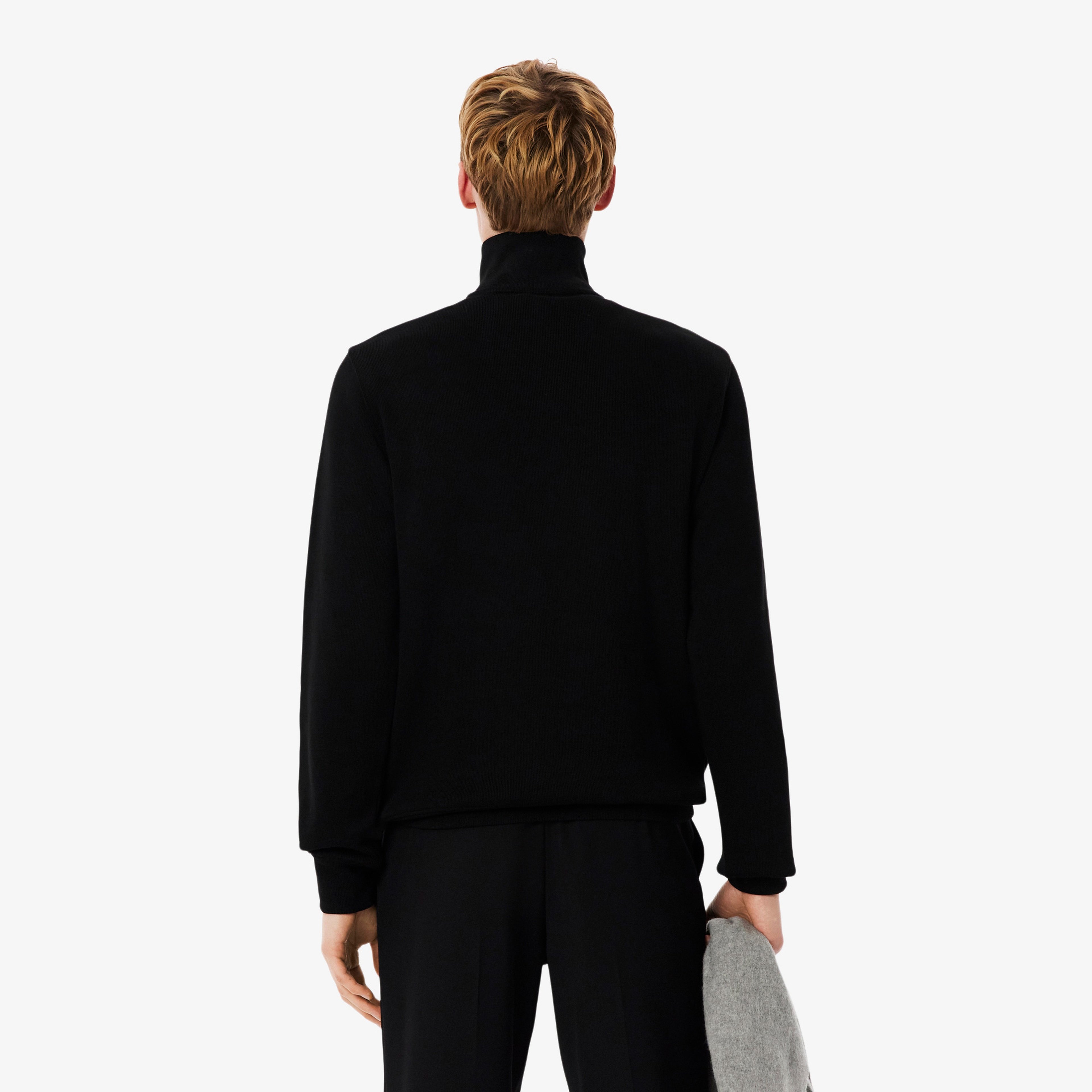 Erkek Classic Fit Yarım Fermuarlı Siyah Sweatshirt