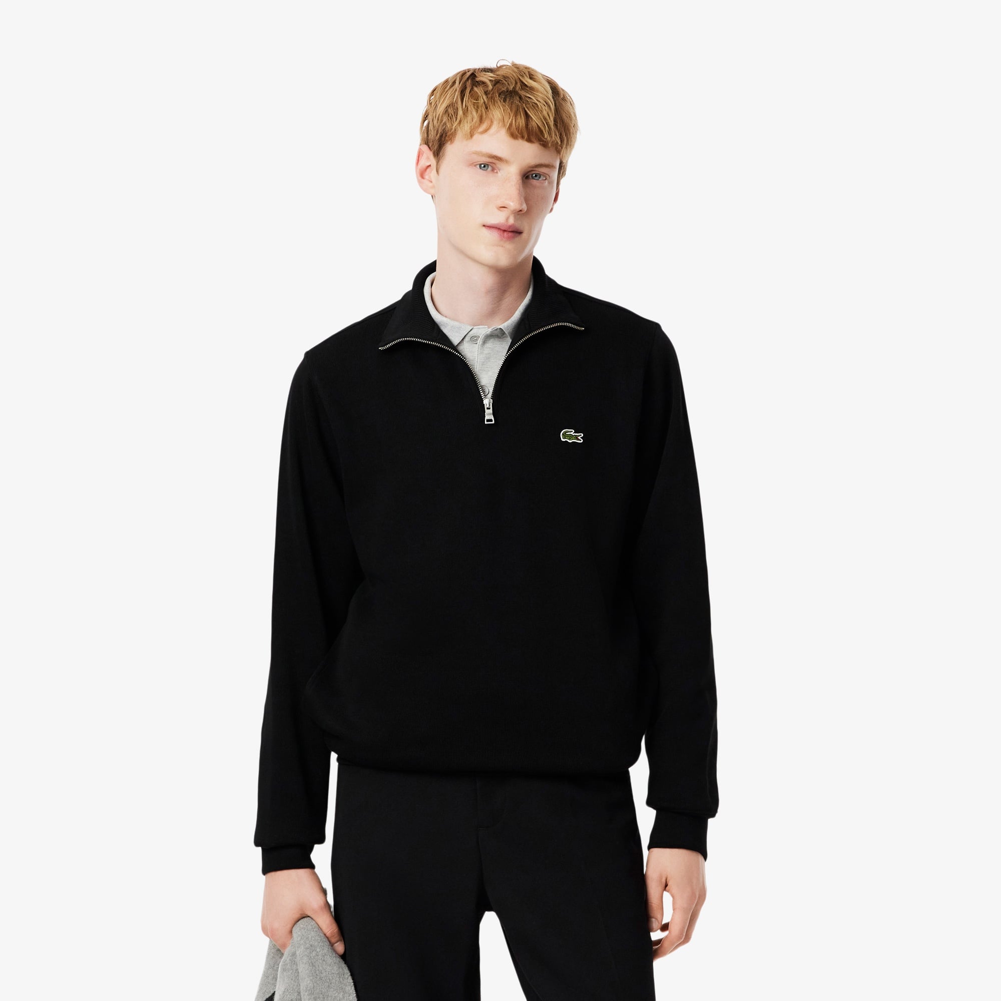 Erkek Classic Fit Yarım Fermuarlı Siyah Sweatshirt